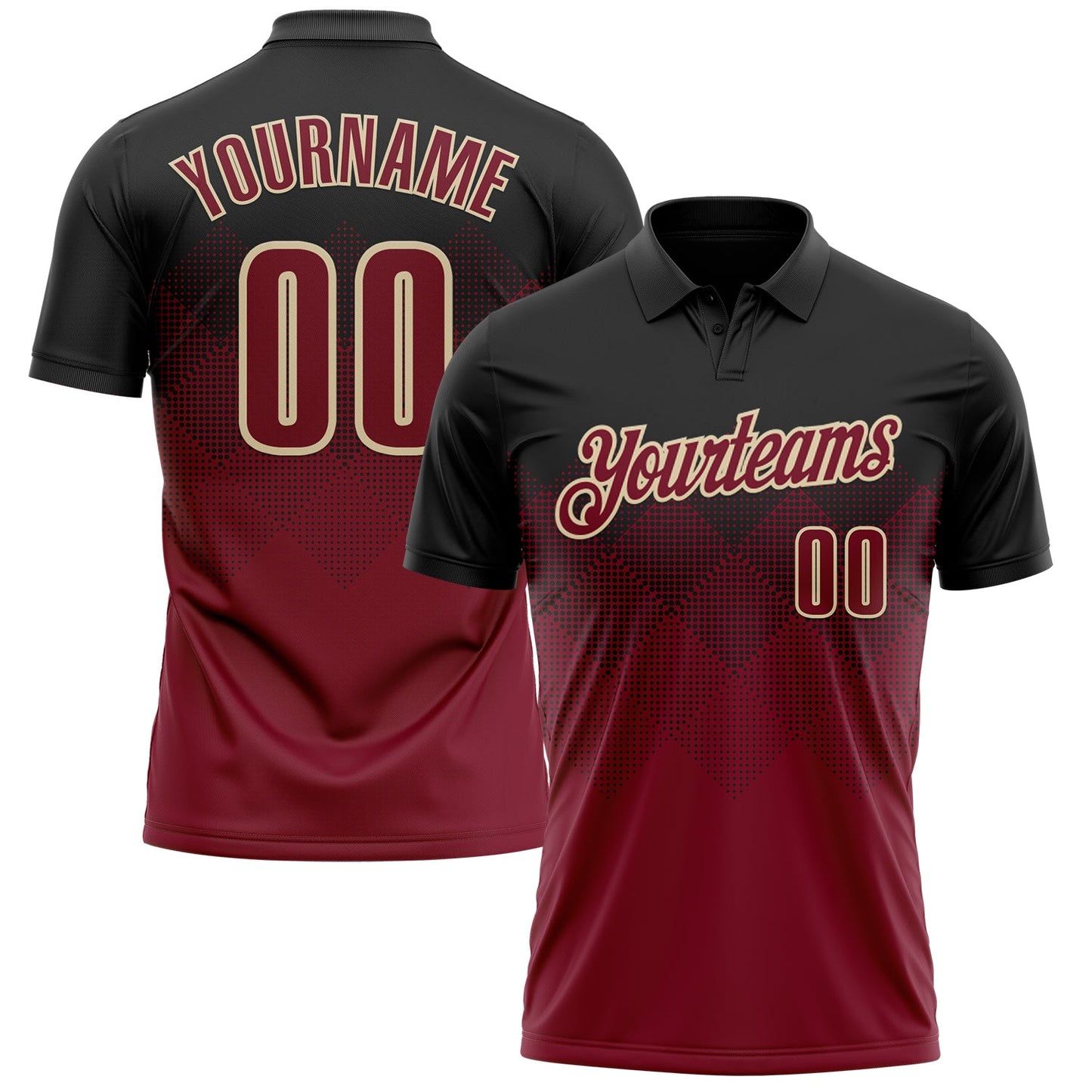 Custom Black Crimson-Cream 3D Gradient Square Shape Performance Polo Shirt - Main View
