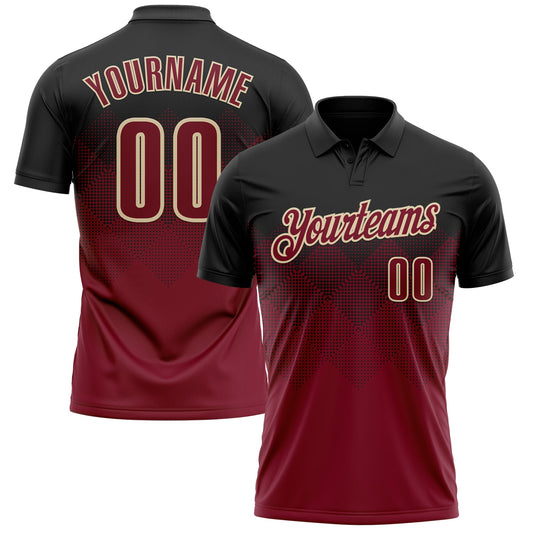 Custom Black Crimson-Cream 3D Gradient Square Shape Performance Polo Shirt - Main View