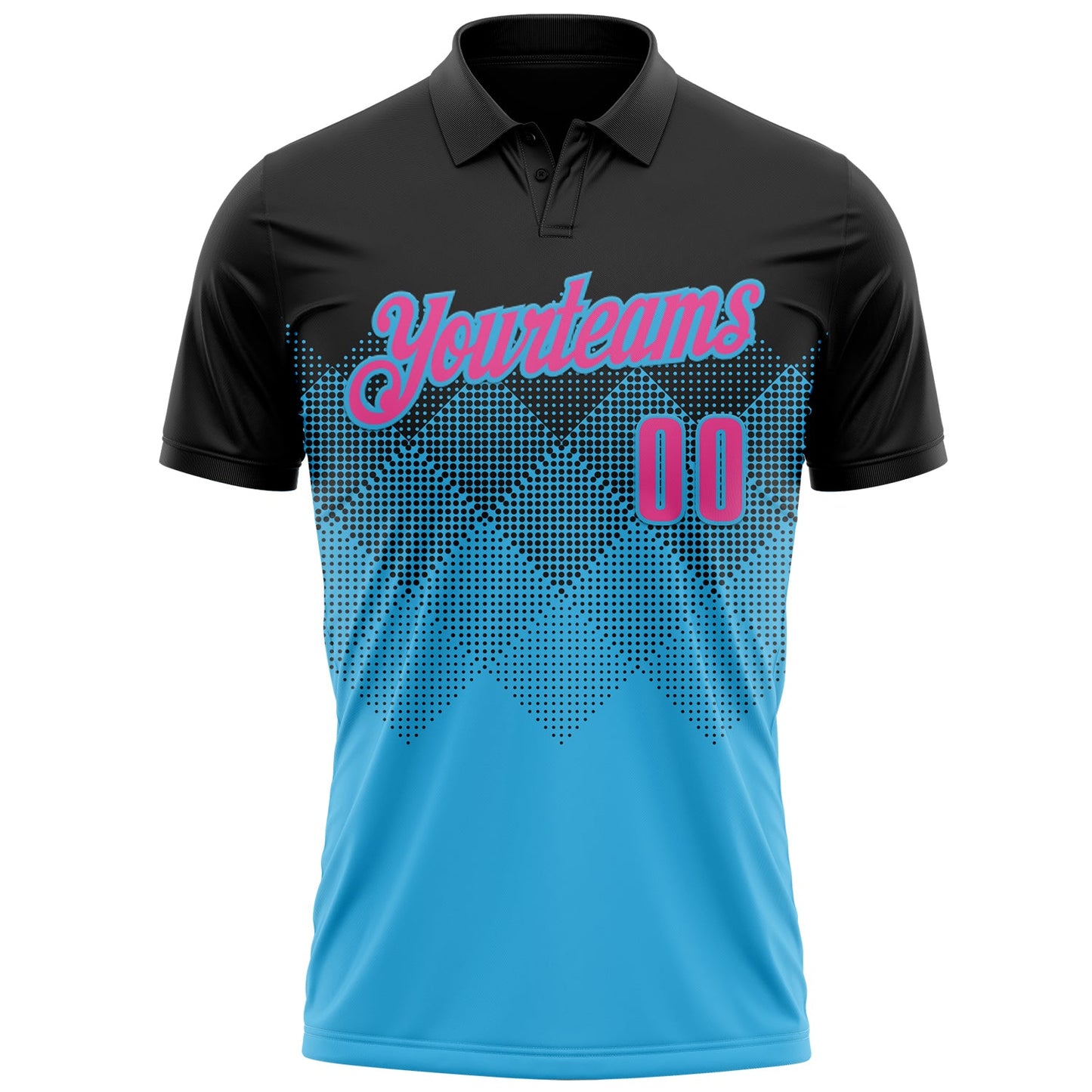 Custom Black Pink-Sky Blue 3D Gradient Square Shape Performance Polo Shirt view 2