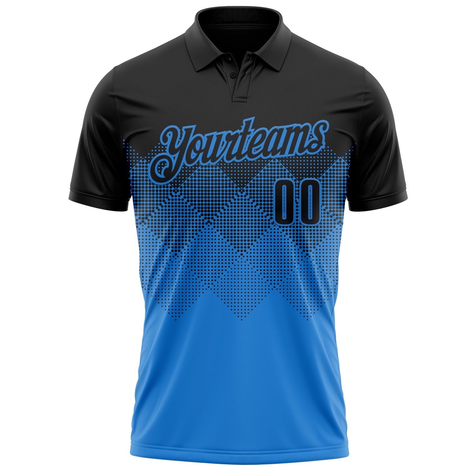 Custom Black Powder Blue 3D Gradient Square Shape Performance Polo Shirt view 2