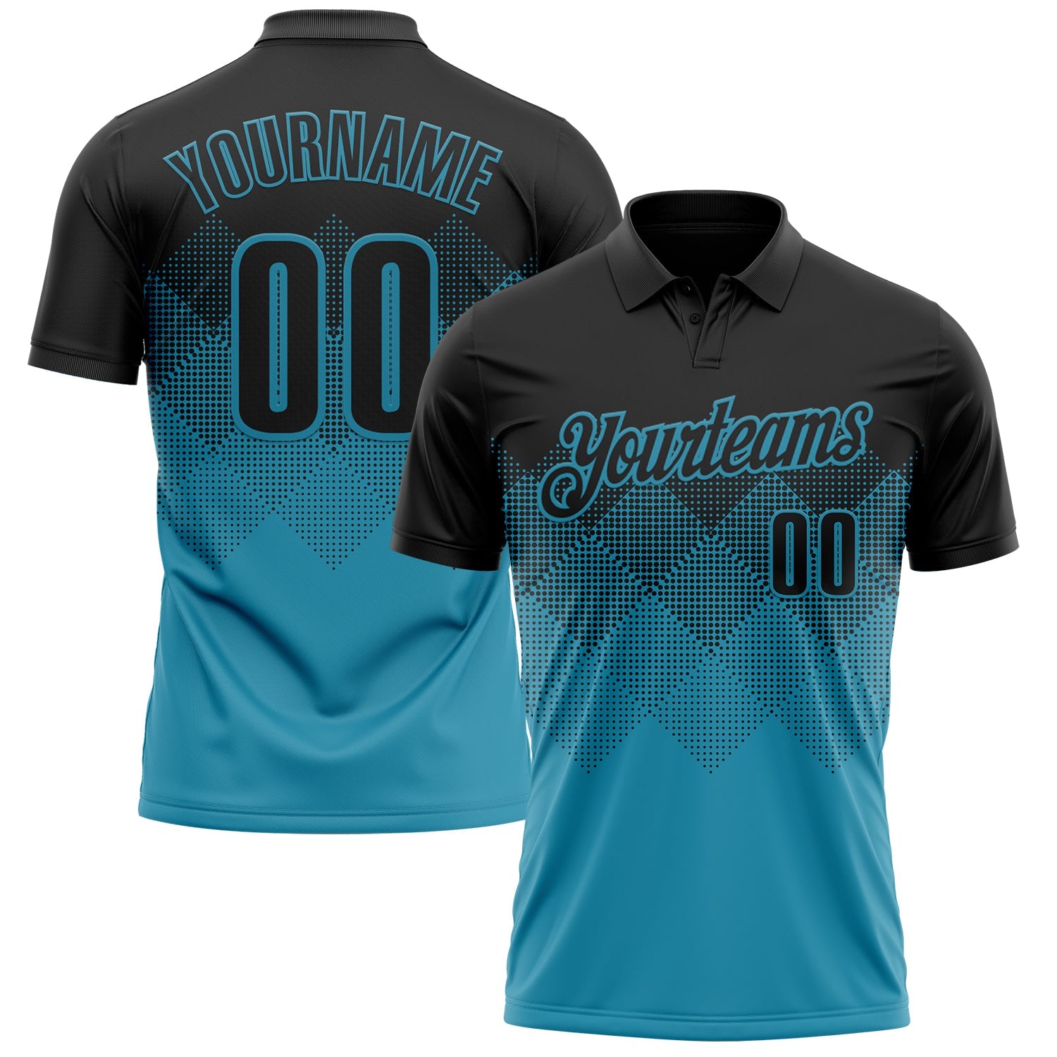 Custom Black Panther Blue 3D Gradient Square Shape Performance Polo Shirt - Main View
