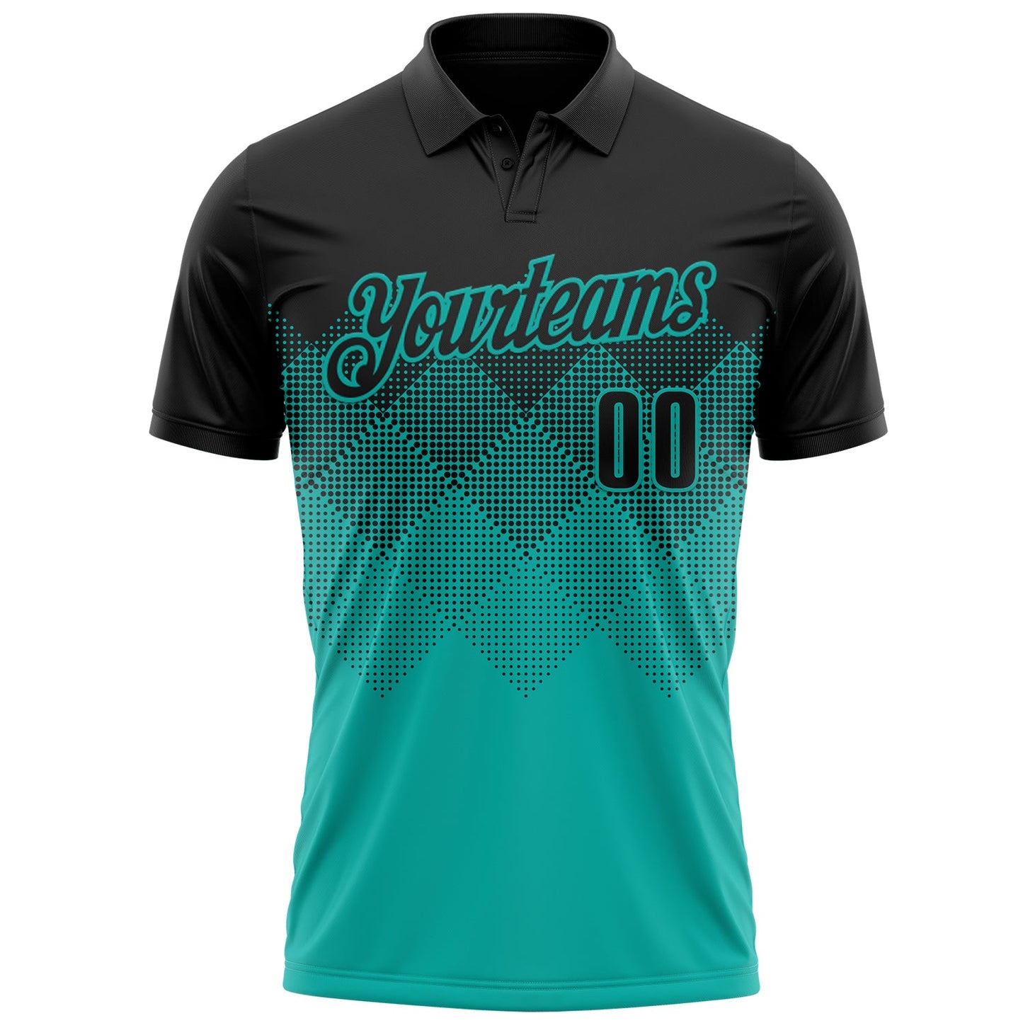 Custom Black Aqua 3D Gradient Square Shape Performance Polo Shirt view 2
