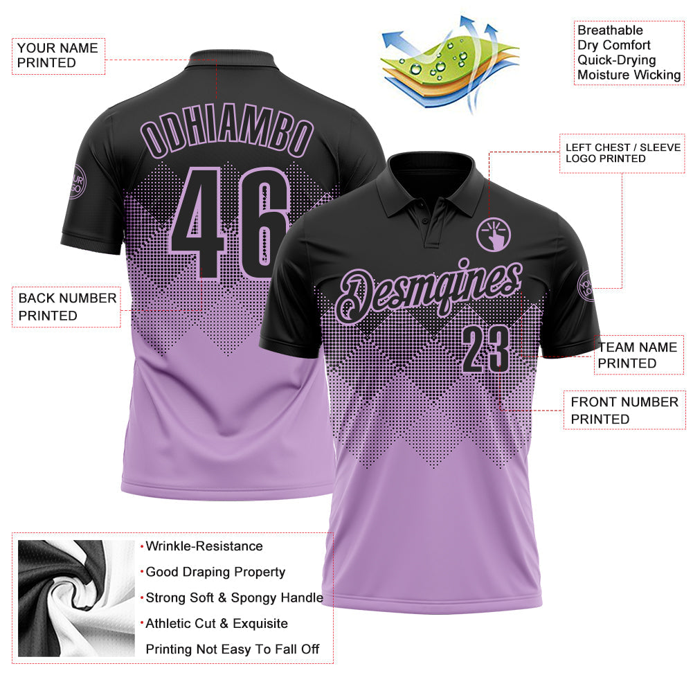 Custom Black Light Purple 3D Gradient Square Shape Performance Polo Shirt view 3