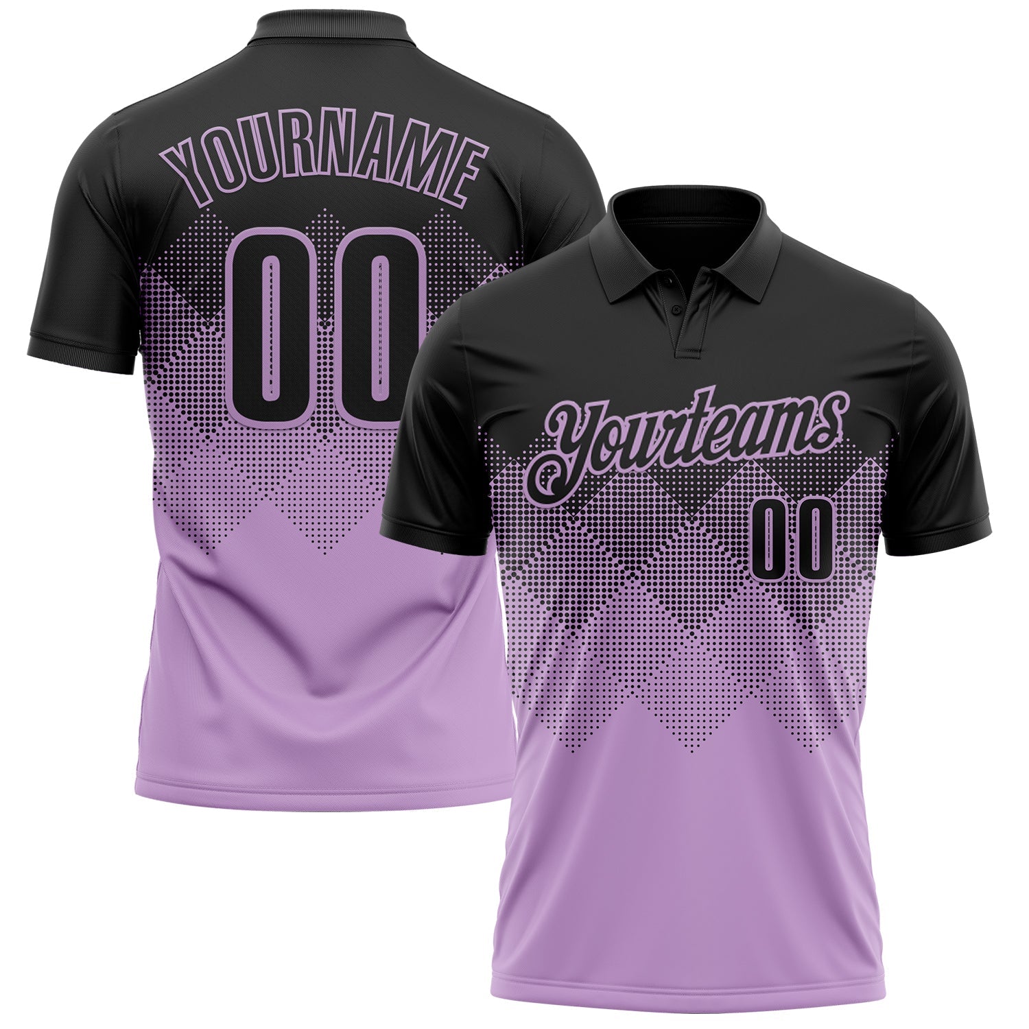 Custom Black Light Purple 3D Gradient Square Shape Performance Polo Shirt - Main View