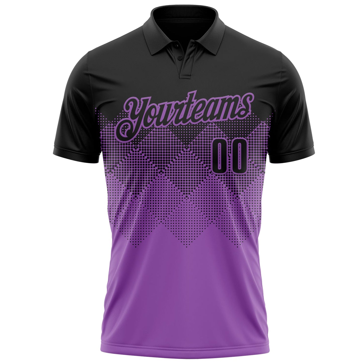 Custom Black Medium Purple 3D Gradient Square Shape Performance Polo Shirt view 2