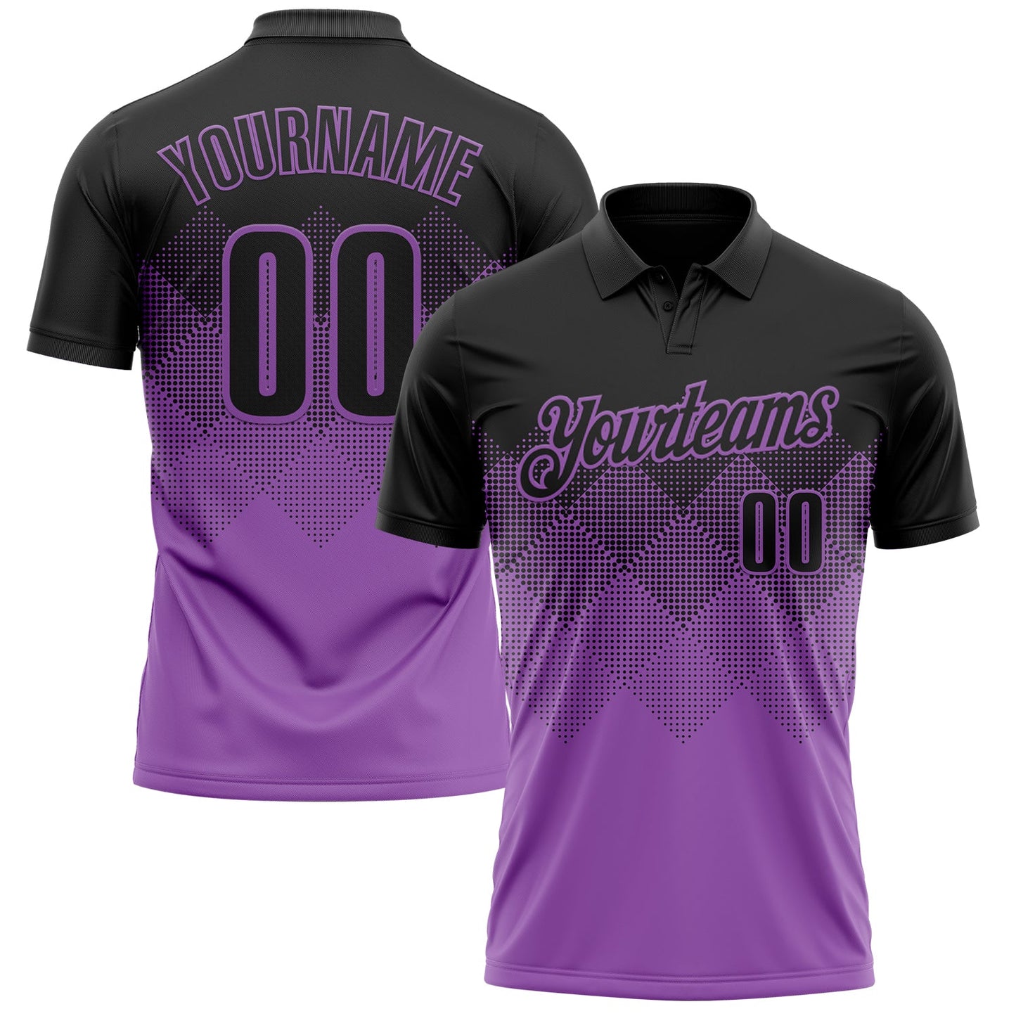 Custom Black Medium Purple 3D Gradient Square Shape Performance Polo Shirt - Main View