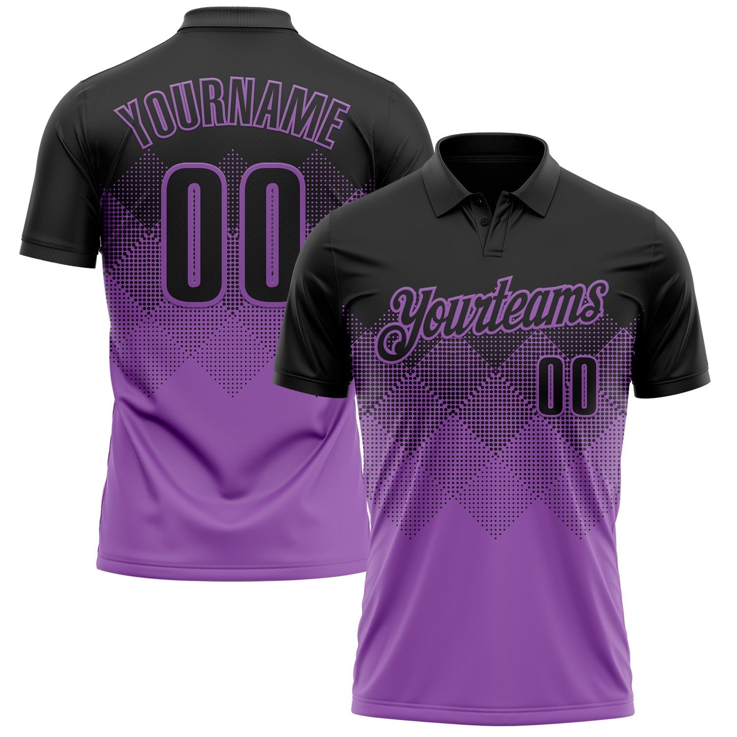 Custom Black Medium Purple 3D Gradient Square Shape Performance Polo Shirt - Main View