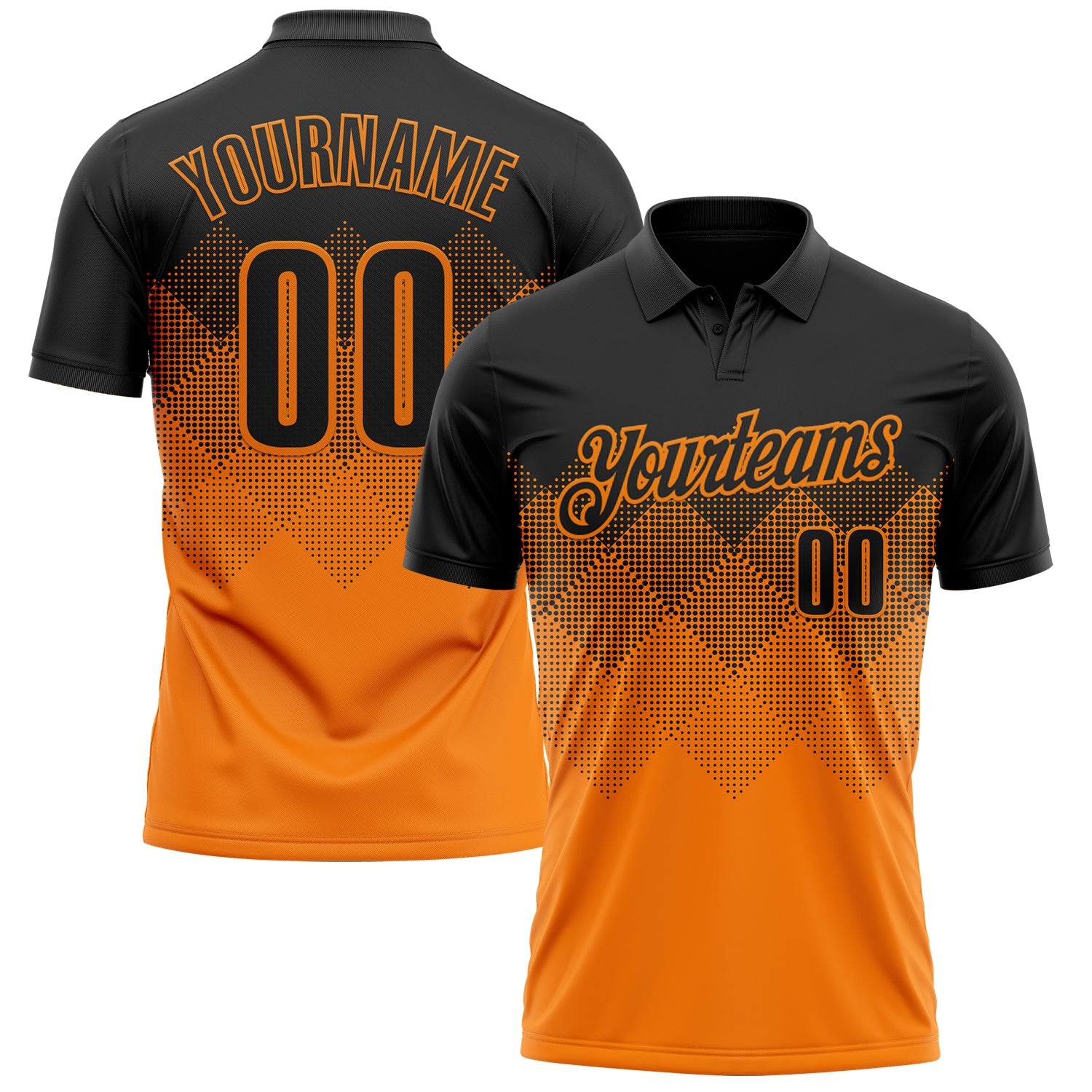 Custom Black Bay Orange 3D Gradient Square Shape Performance Polo Shirt - Main View