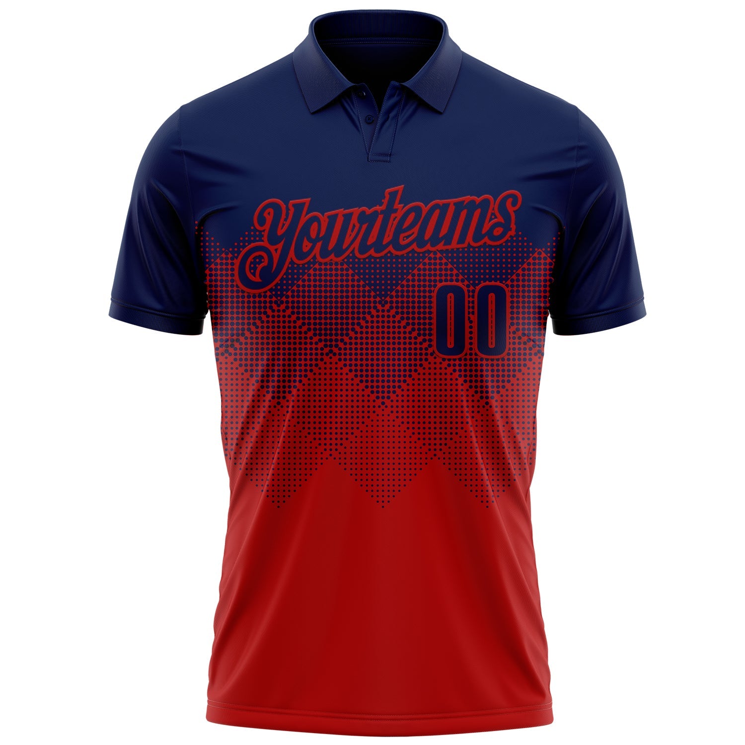 Custom Navy Red 3D Gradient Square Shape Performance Polo Shirt view 2