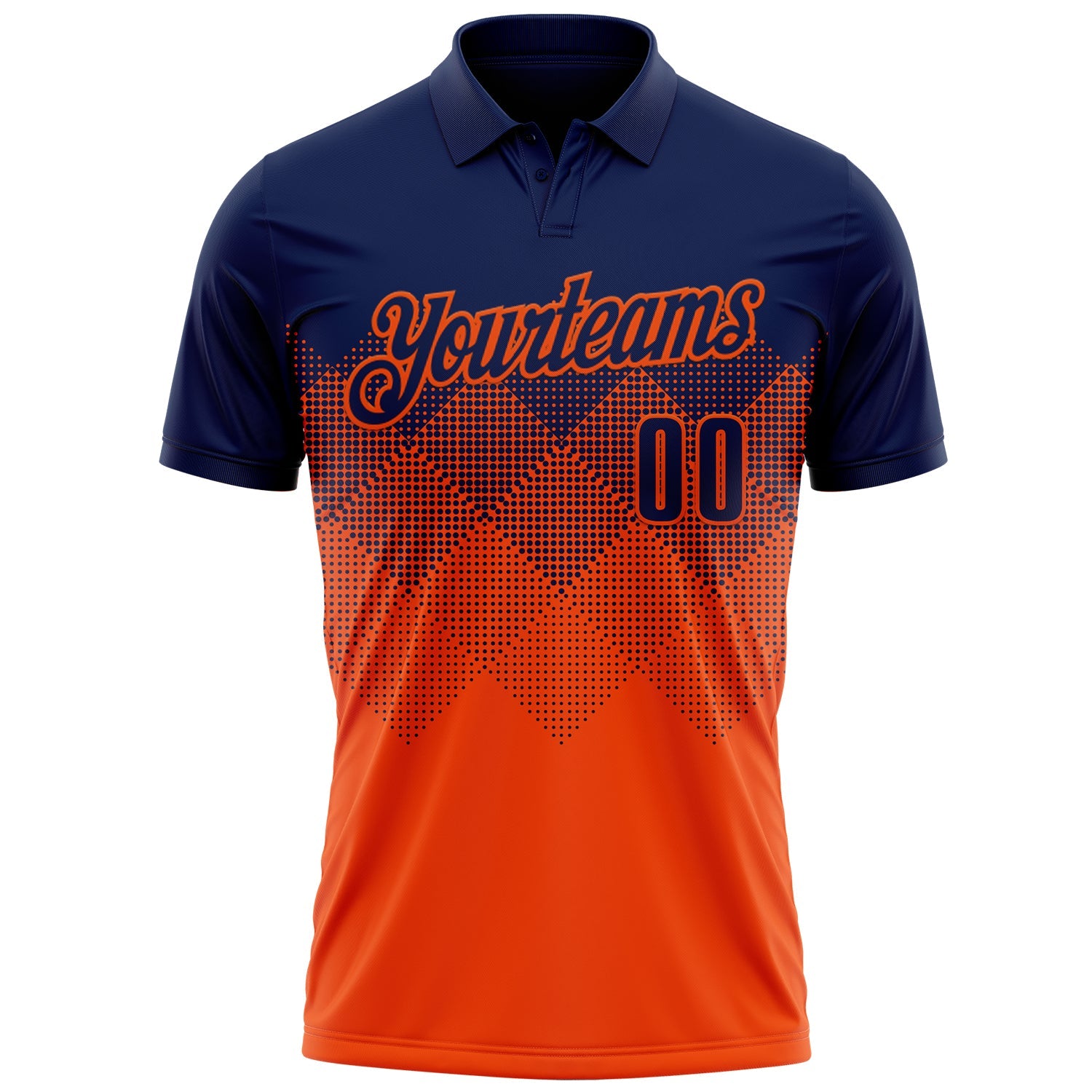 Custom Navy Orange 3D Gradient Square Shape Performance Polo Shirt view 2
