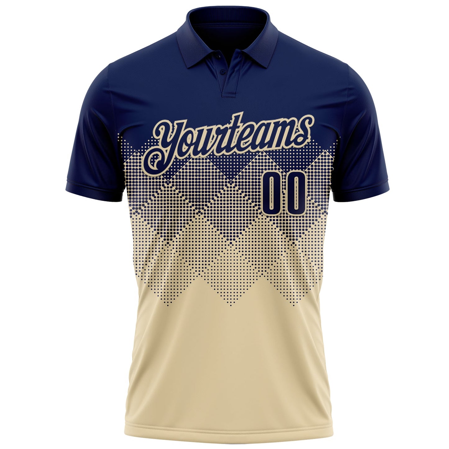 Custom Navy Cream 3D Gradient Square Shape Performance Polo Shirt view 2