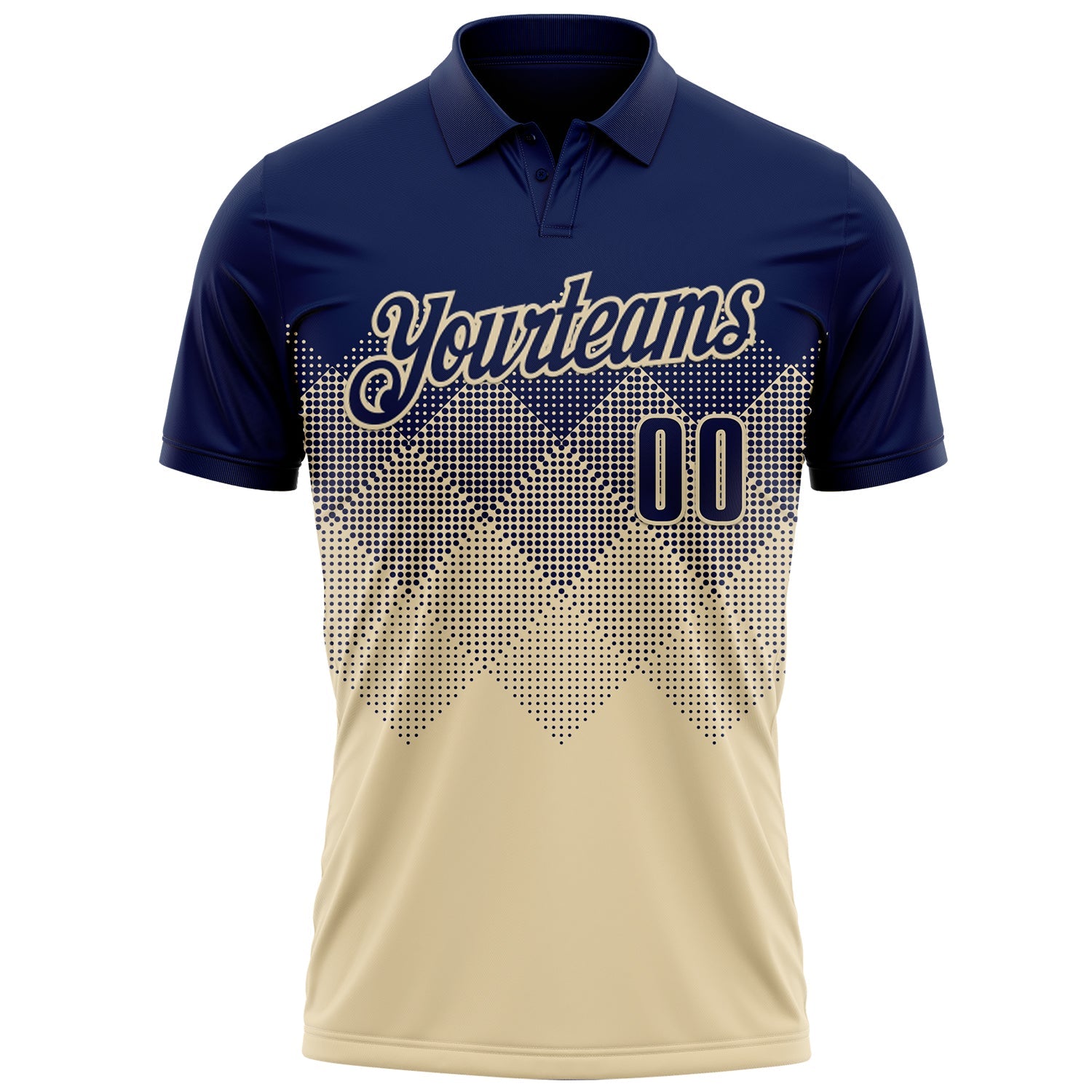 Custom Navy Cream 3D Gradient Square Shape Performance Polo Shirt view 2