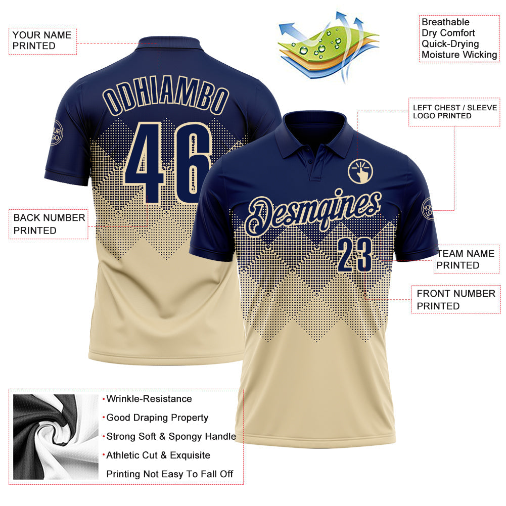 Custom Navy Cream 3D Gradient Square Shape Performance Polo Shirt view 3