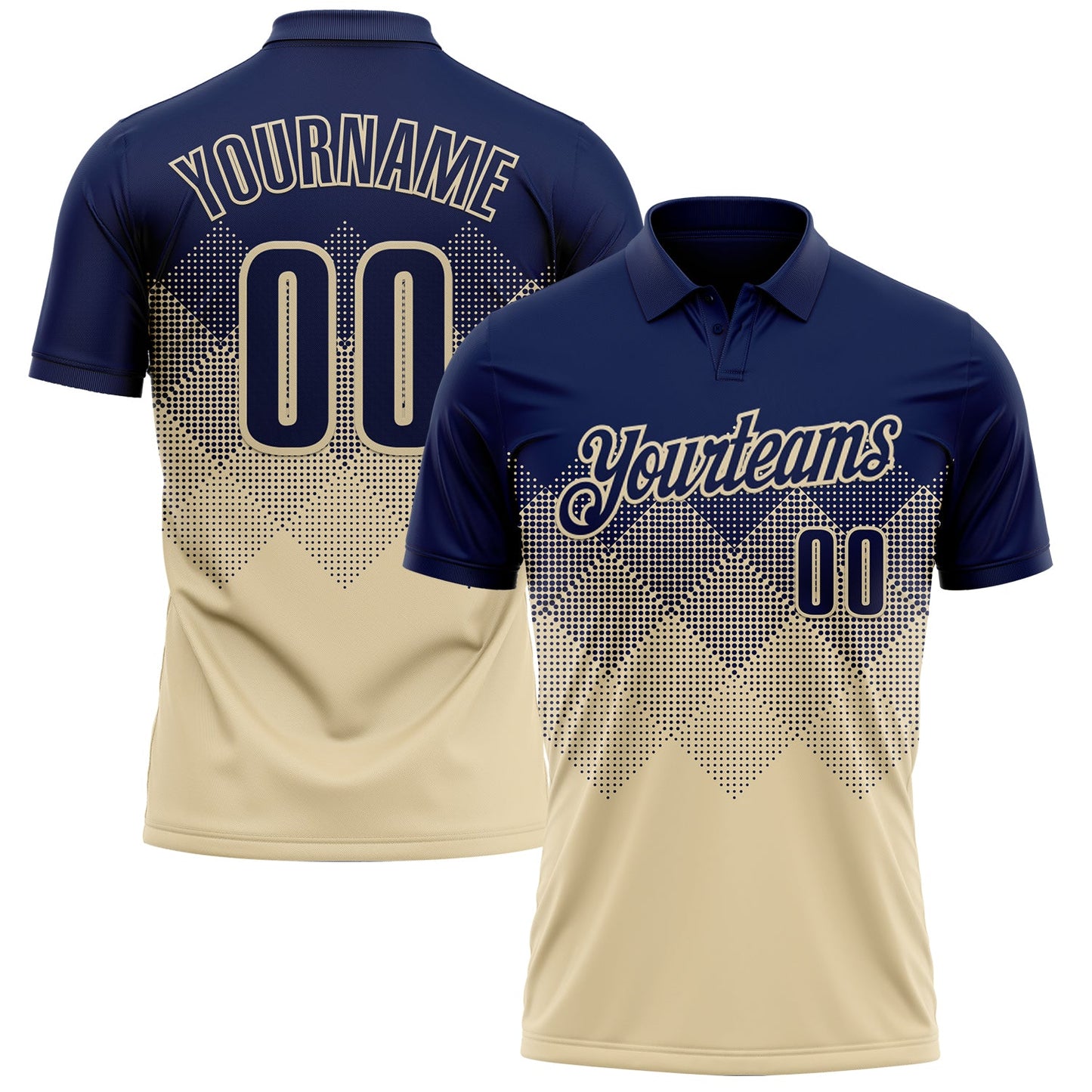 Custom Navy Cream 3D Gradient Square Shape Performance Polo Shirt - Main View