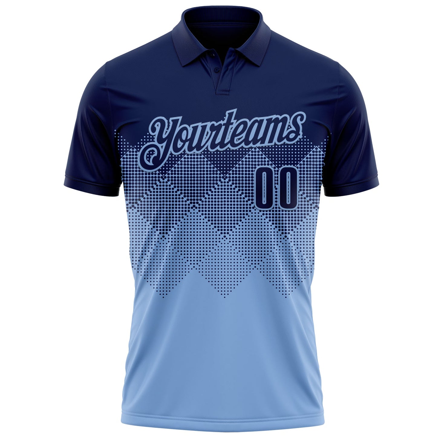 Custom Navy Light Blue 3D Gradient Square Shape Performance Polo Shirt view 2