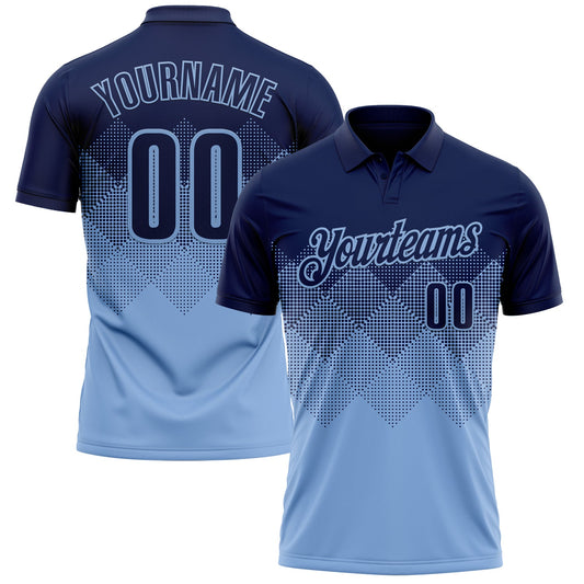 Custom Navy Light Blue 3D Gradient Square Shape Performance Polo Shirt - Main View