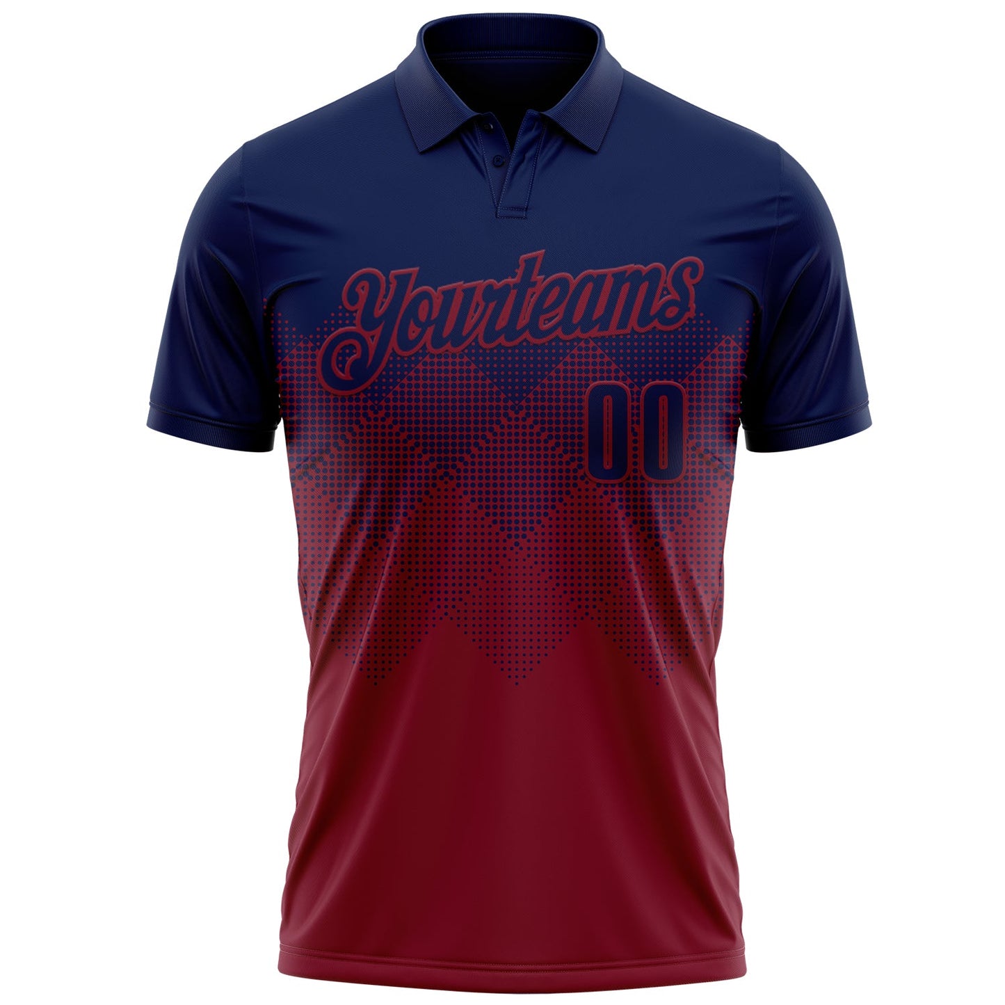 Custom Navy Crimson 3D Gradient Square Shape Performance Polo Shirt view 2