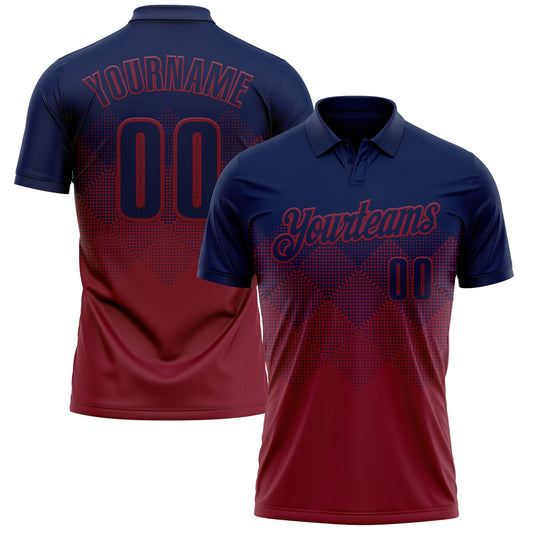 Custom Navy Crimson 3D Gradient Square Shape Performance Polo Shirt - Main View