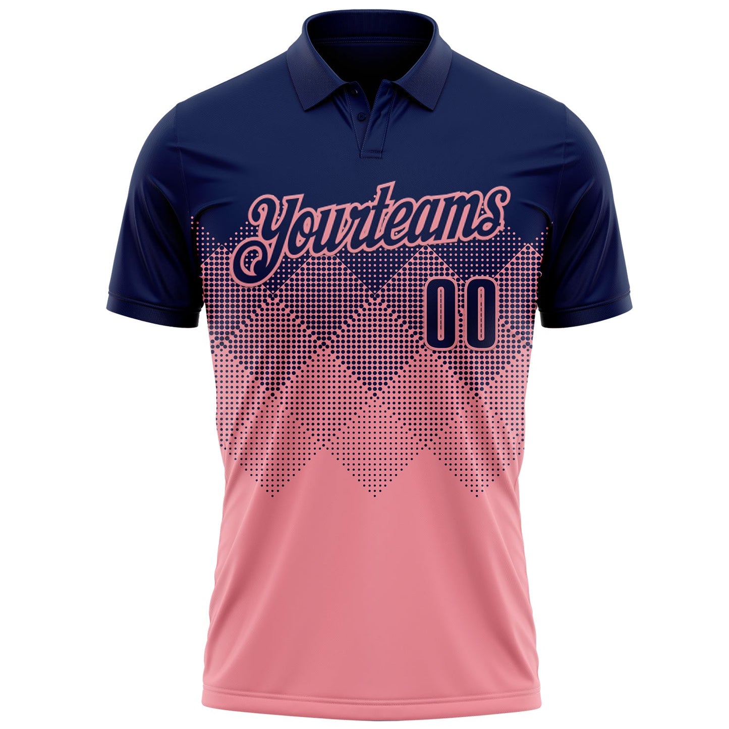 Custom Navy Medium Pink 3D Gradient Square Shape Performance Polo Shirt view 2