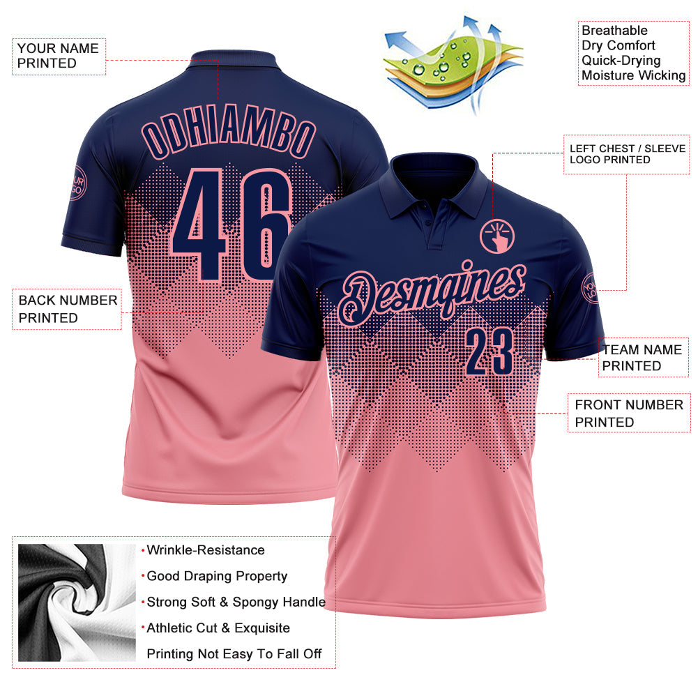 Custom Navy Medium Pink 3D Gradient Square Shape Performance Polo Shirt view 3