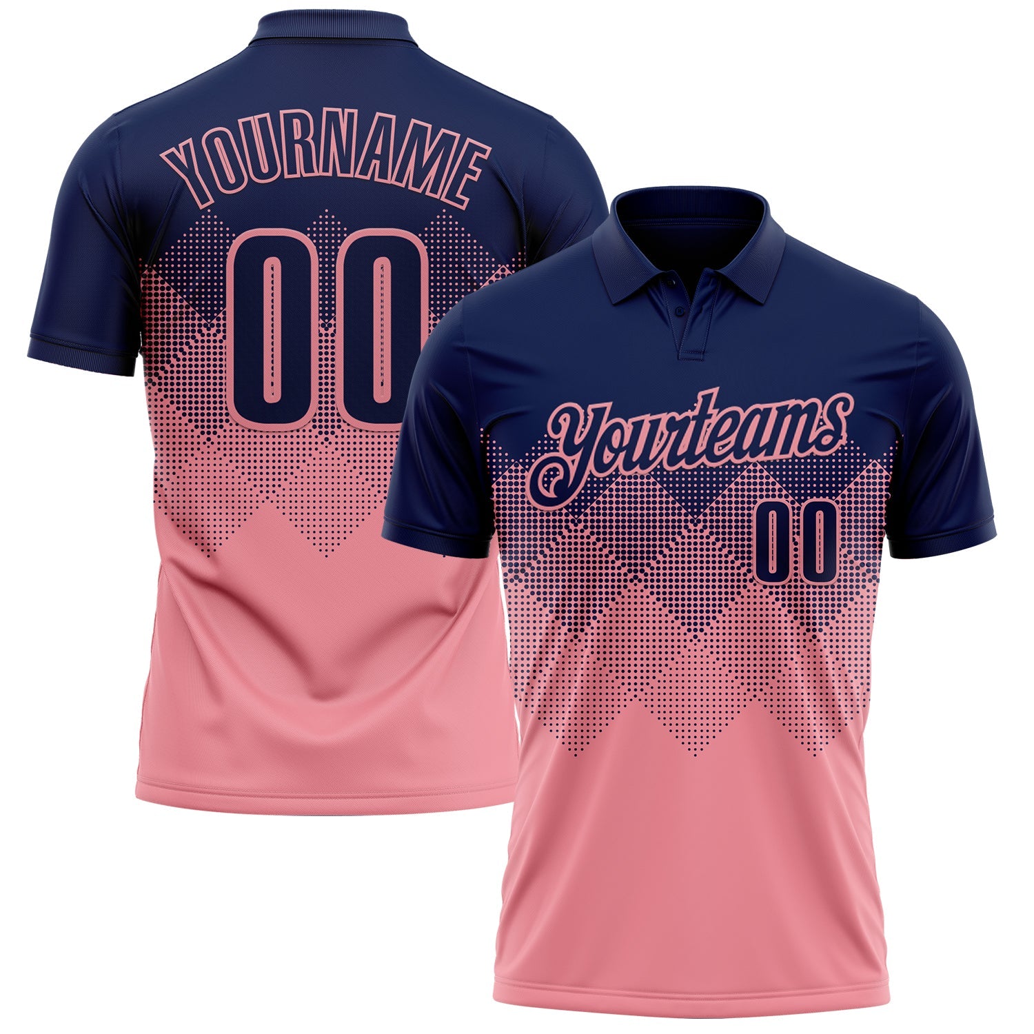 Custom Navy Medium Pink 3D Gradient Square Shape Performance Polo Shirt - Main View