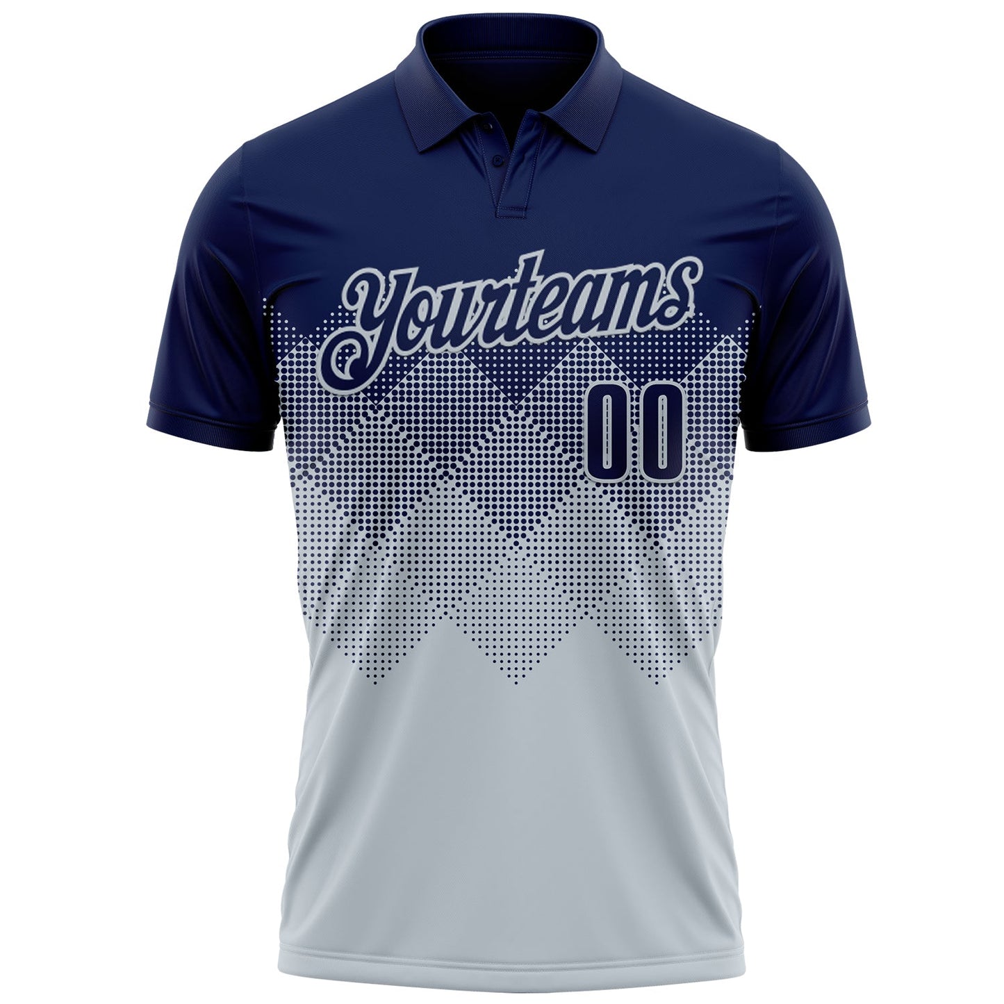 Custom Navy Silver 3D Gradient Square Shape Performance Polo Shirt view 2