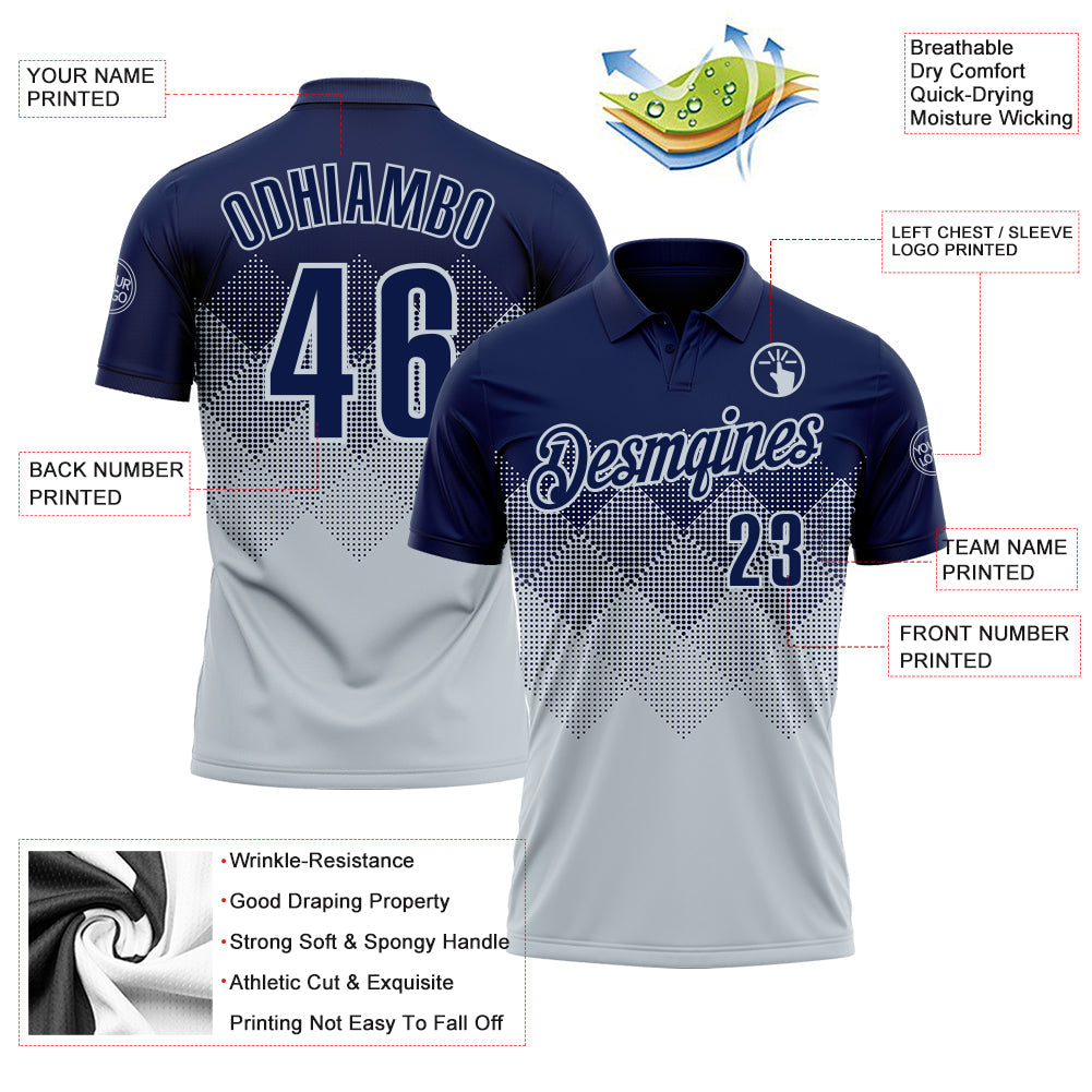 Custom Navy Silver 3D Gradient Square Shape Performance Polo Shirt view 3