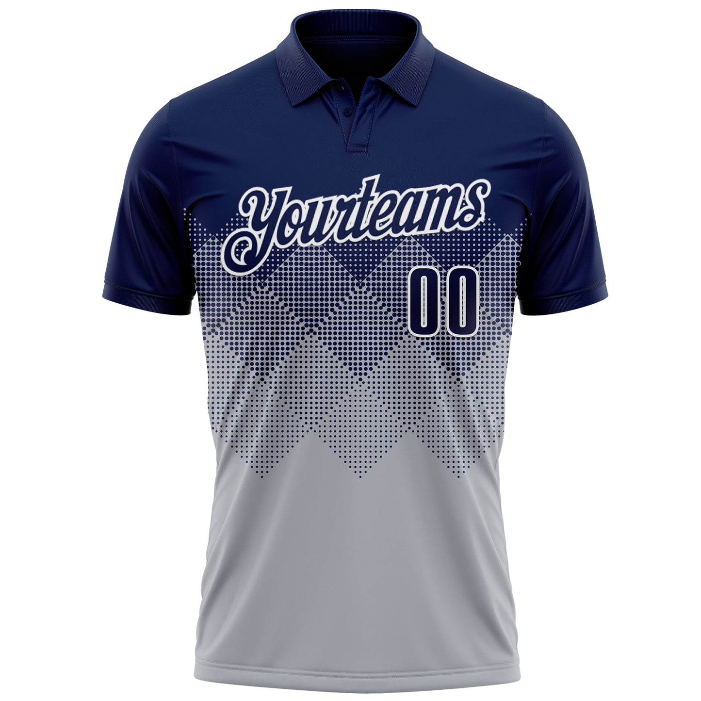 Custom Navy Gray-White 3D Gradient Square Shape Performance Polo Shirt view 2