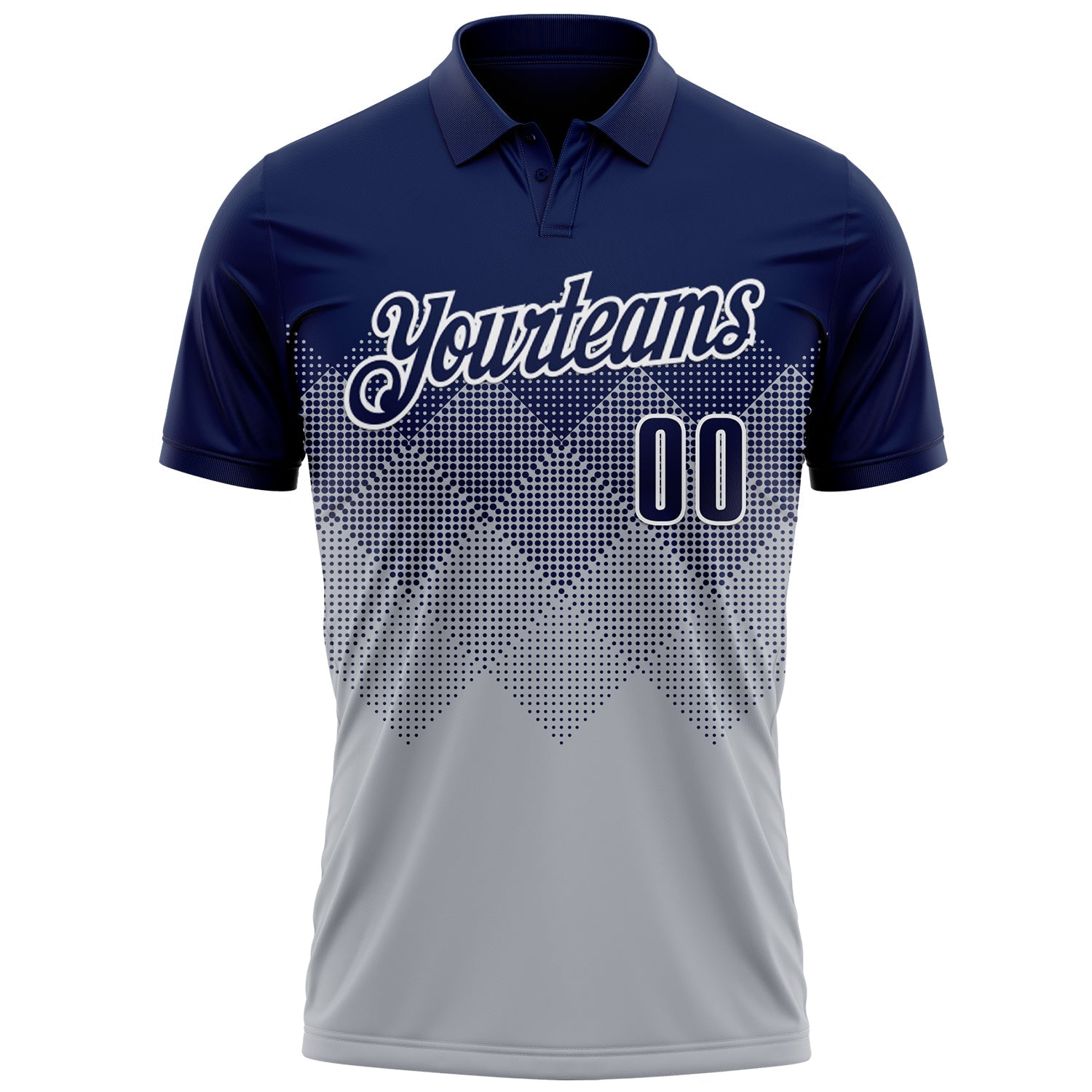 Custom Navy Gray-White 3D Gradient Square Shape Performance Polo Shirt view 2