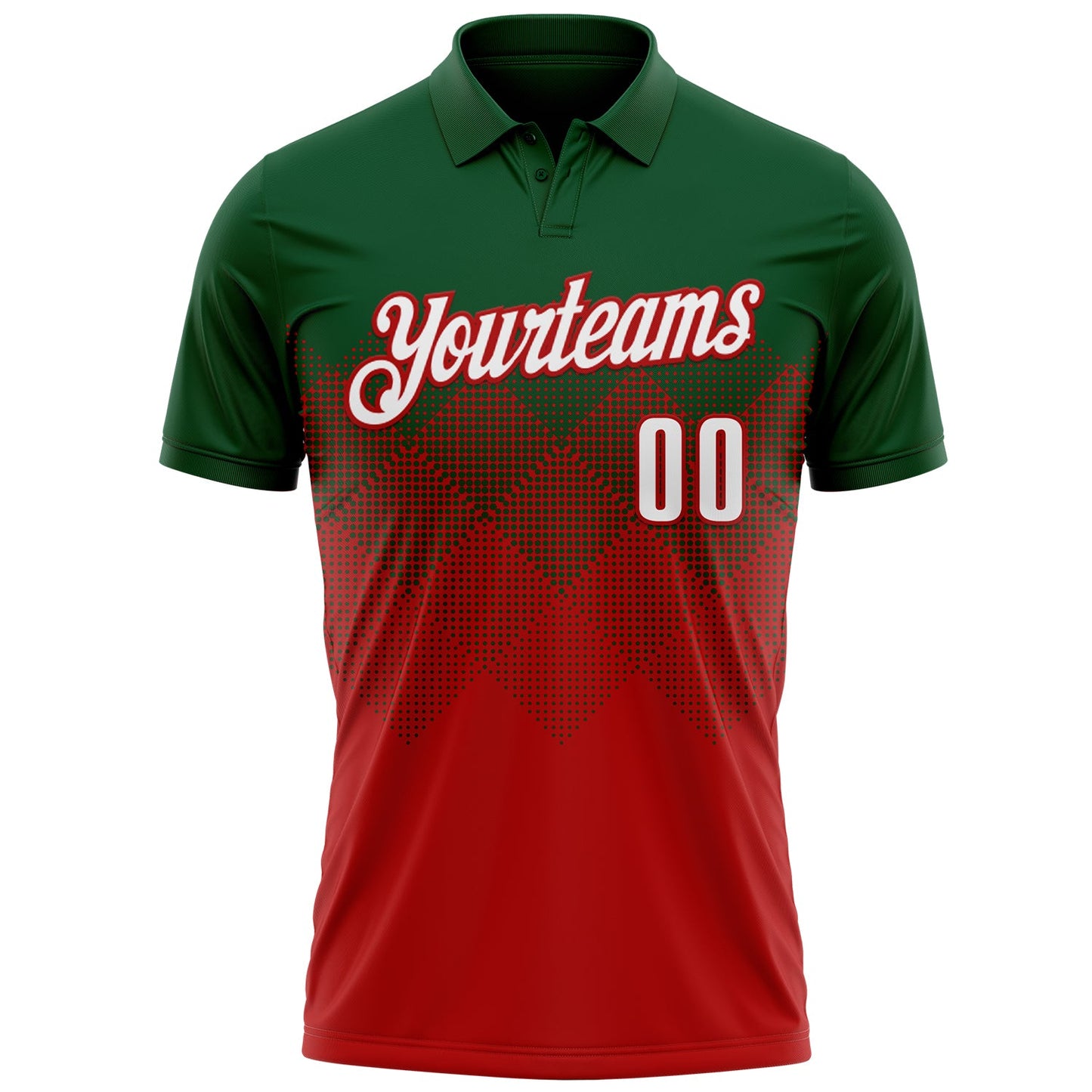 Custom Green White-Red 3D Gradient Square Shape Performance Polo Shirt view 2
