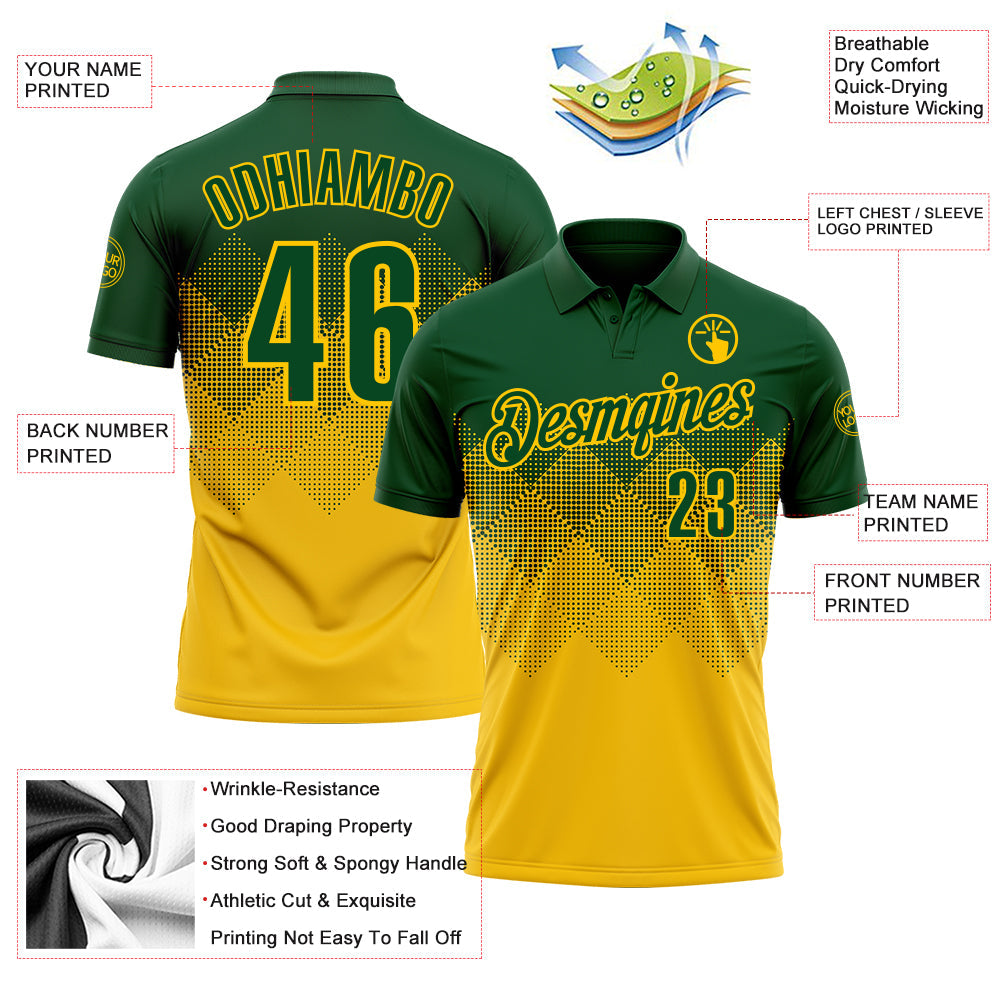 Custom Green Yellow 3D Gradient Square Shape Performance Polo Shirt view 3