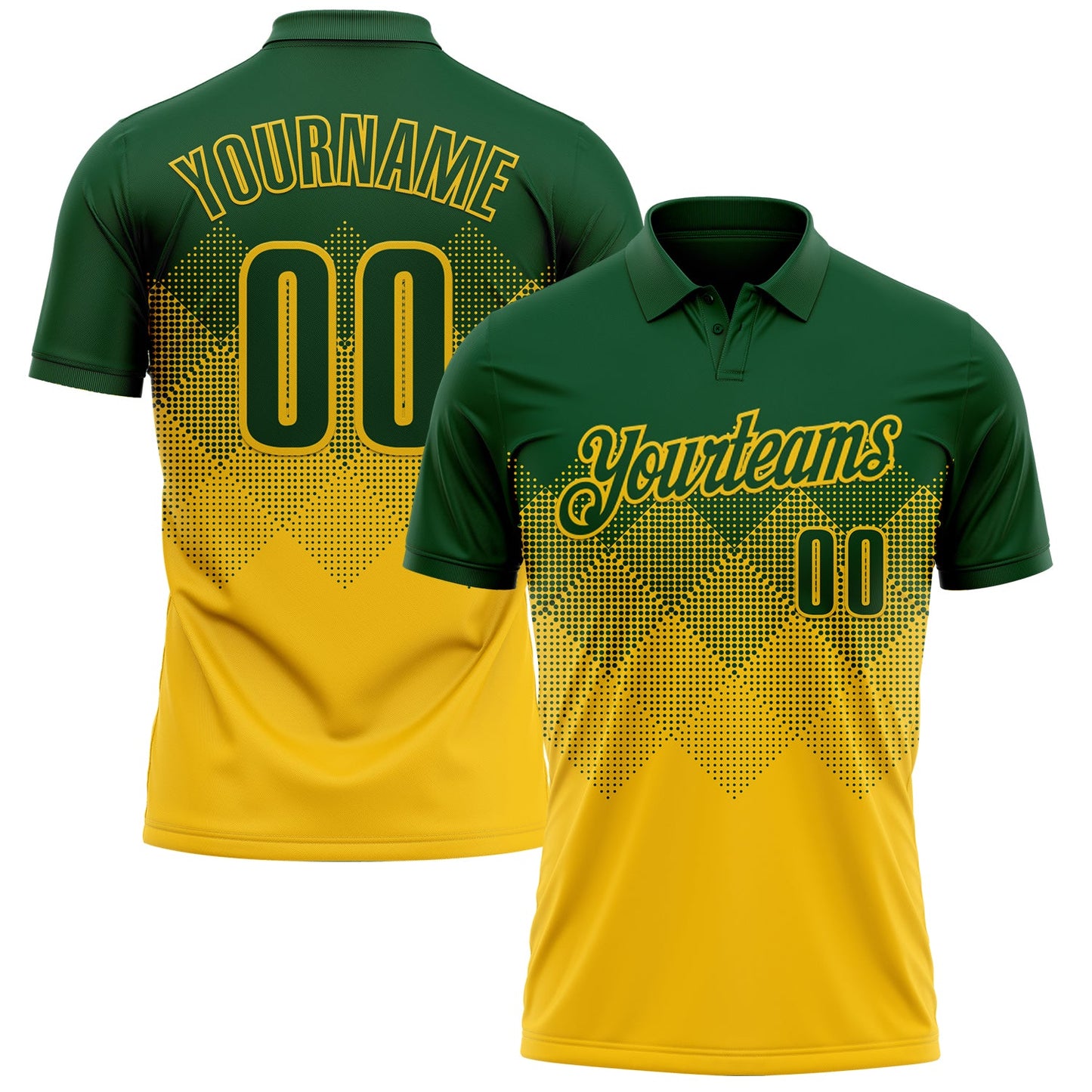 Custom Green Yellow 3D Gradient Square Shape Performance Polo Shirt - Main View