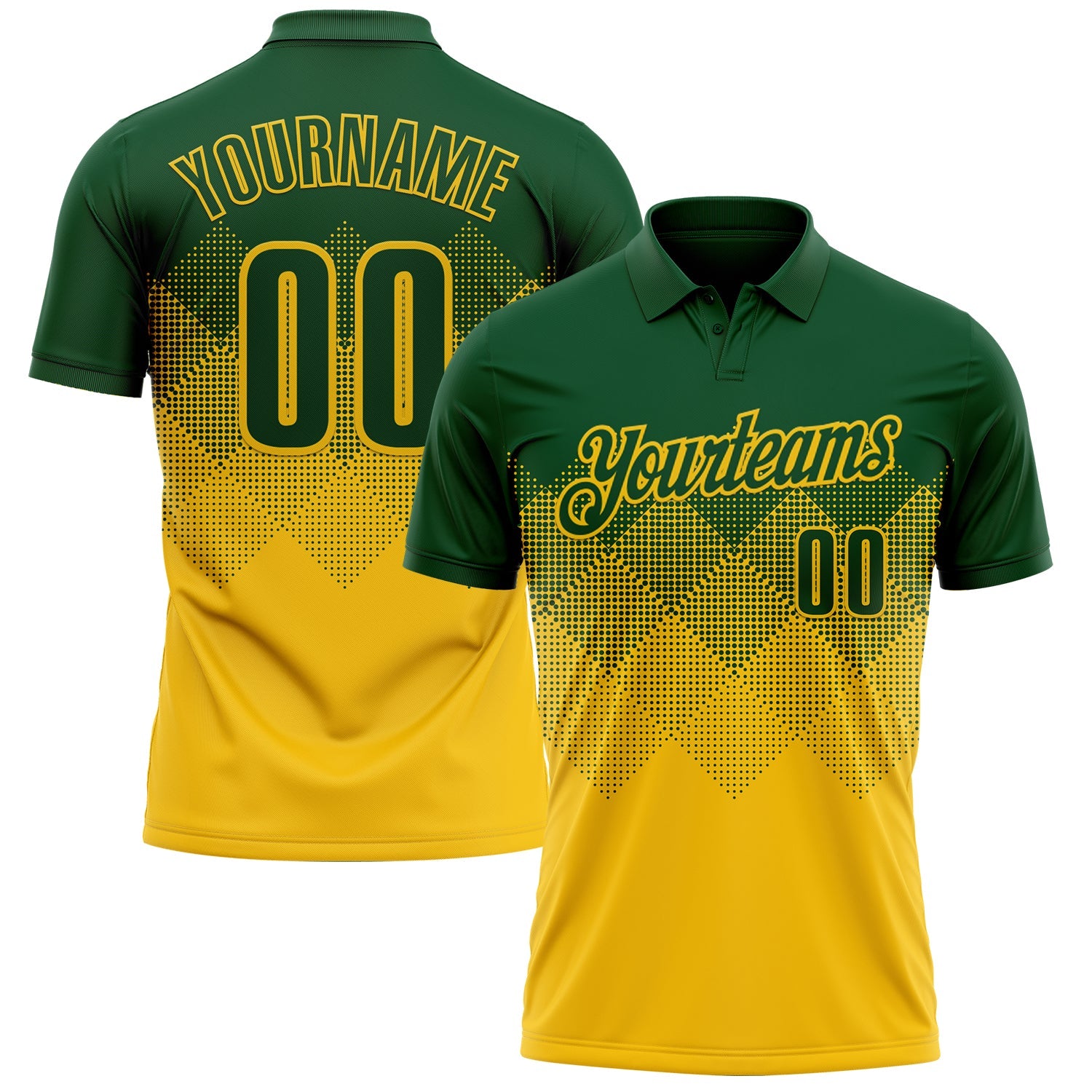 Custom Green Yellow 3D Gradient Square Shape Performance Polo Shirt - Main View