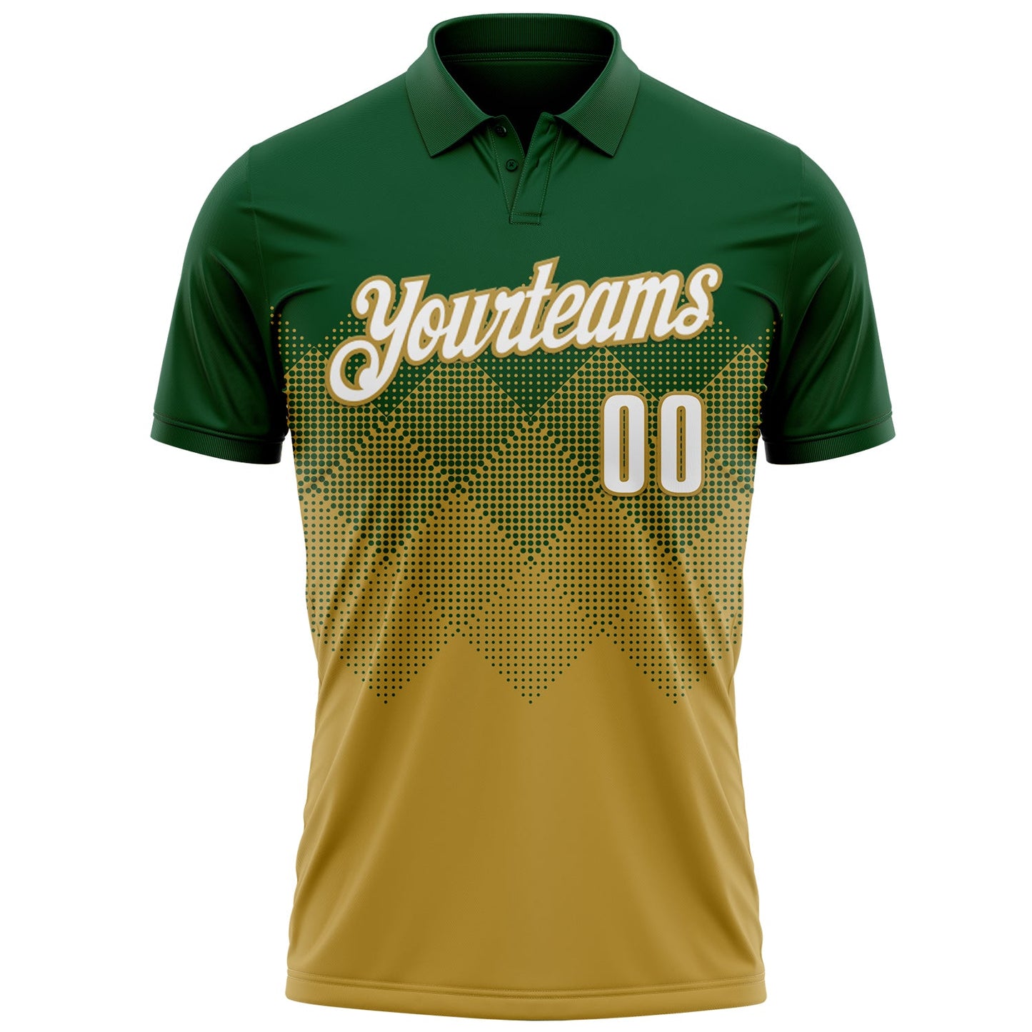 Custom Green White-Old Gold 3D Gradient Square Shape Performance Polo Shirt view 2