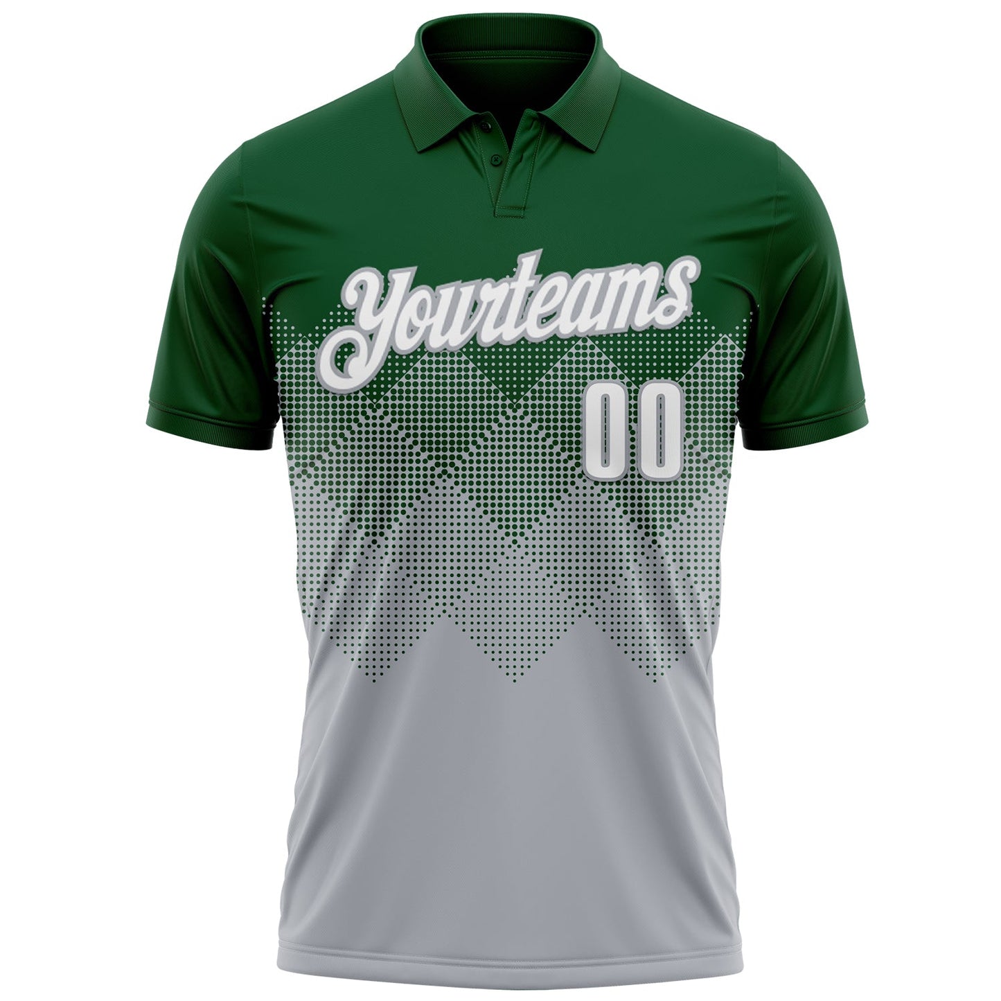 Custom Green White-Gray 3D Gradient Square Shape Performance Polo Shirt view 2