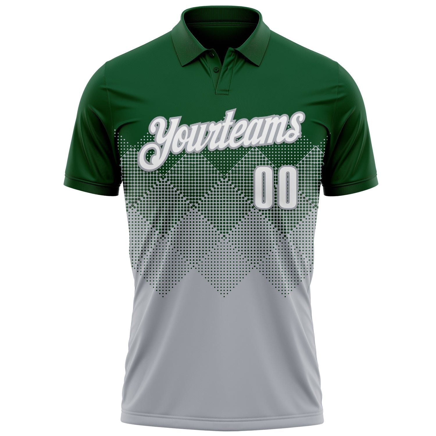 Custom Green White-Gray 3D Gradient Square Shape Performance Polo Shirt view 2