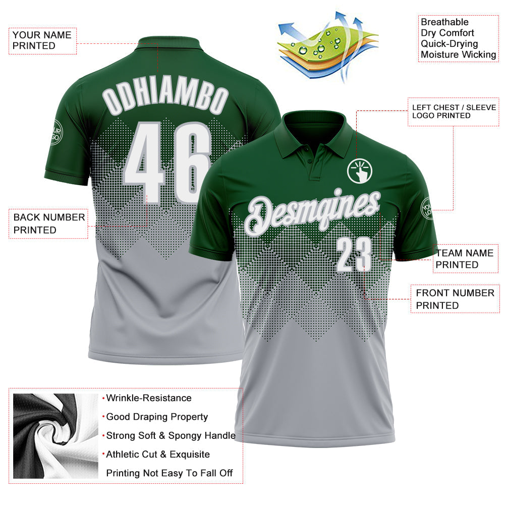 Custom Green White-Gray 3D Gradient Square Shape Performance Polo Shirt view 3