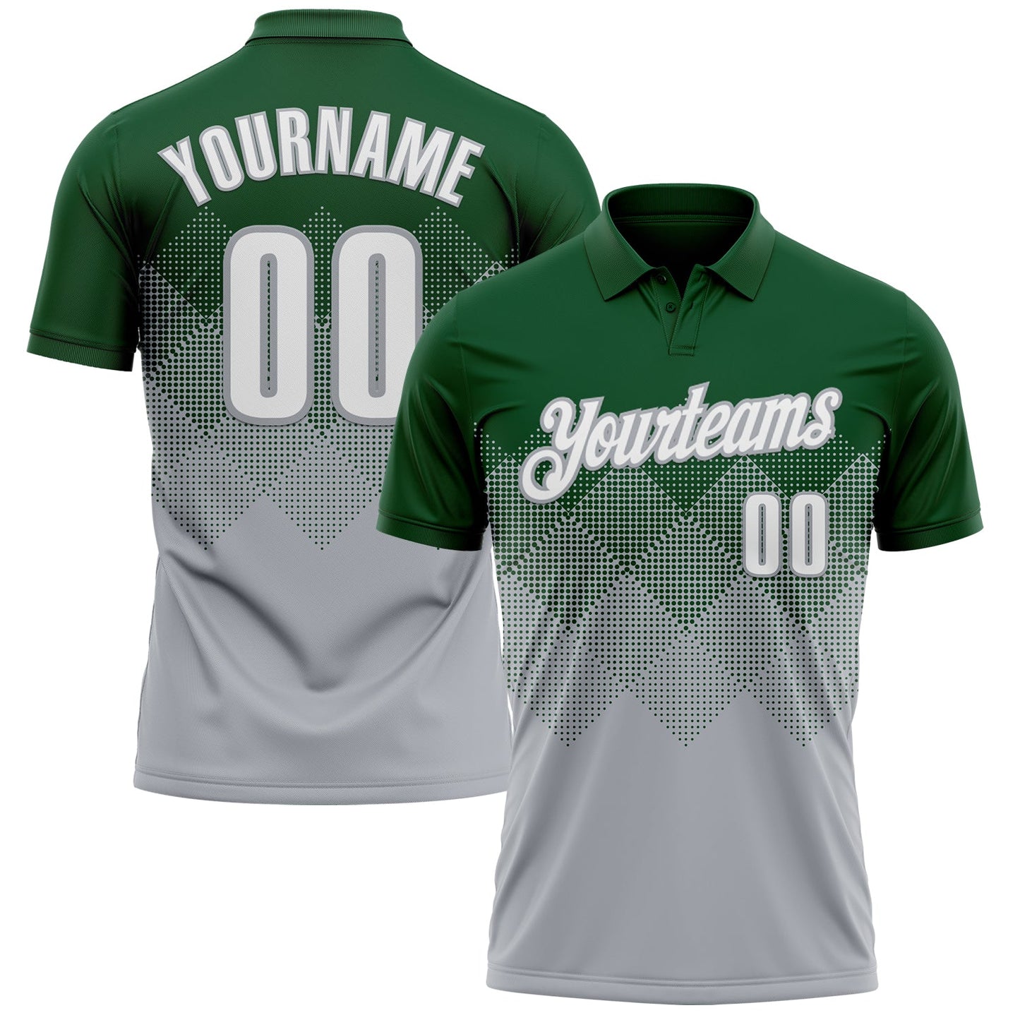 Custom Green White-Gray 3D Gradient Square Shape Performance Polo Shirt - Main View