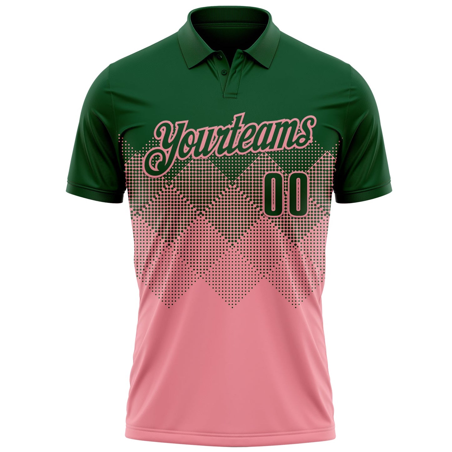 Custom Green Medium Pink 3D Gradient Square Shape Performance Polo Shirt view 2