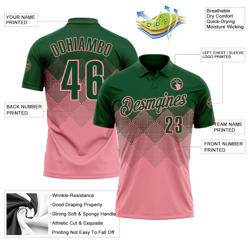 Custom Green Medium Pink 3D Gradient Square Shape Performance Polo Shirt view 3