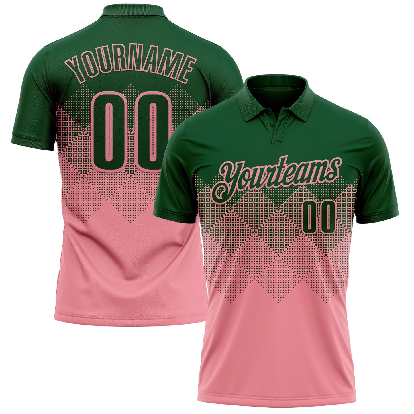 Custom Green Medium Pink 3D Gradient Square Shape Performance Polo Shirt - Main View