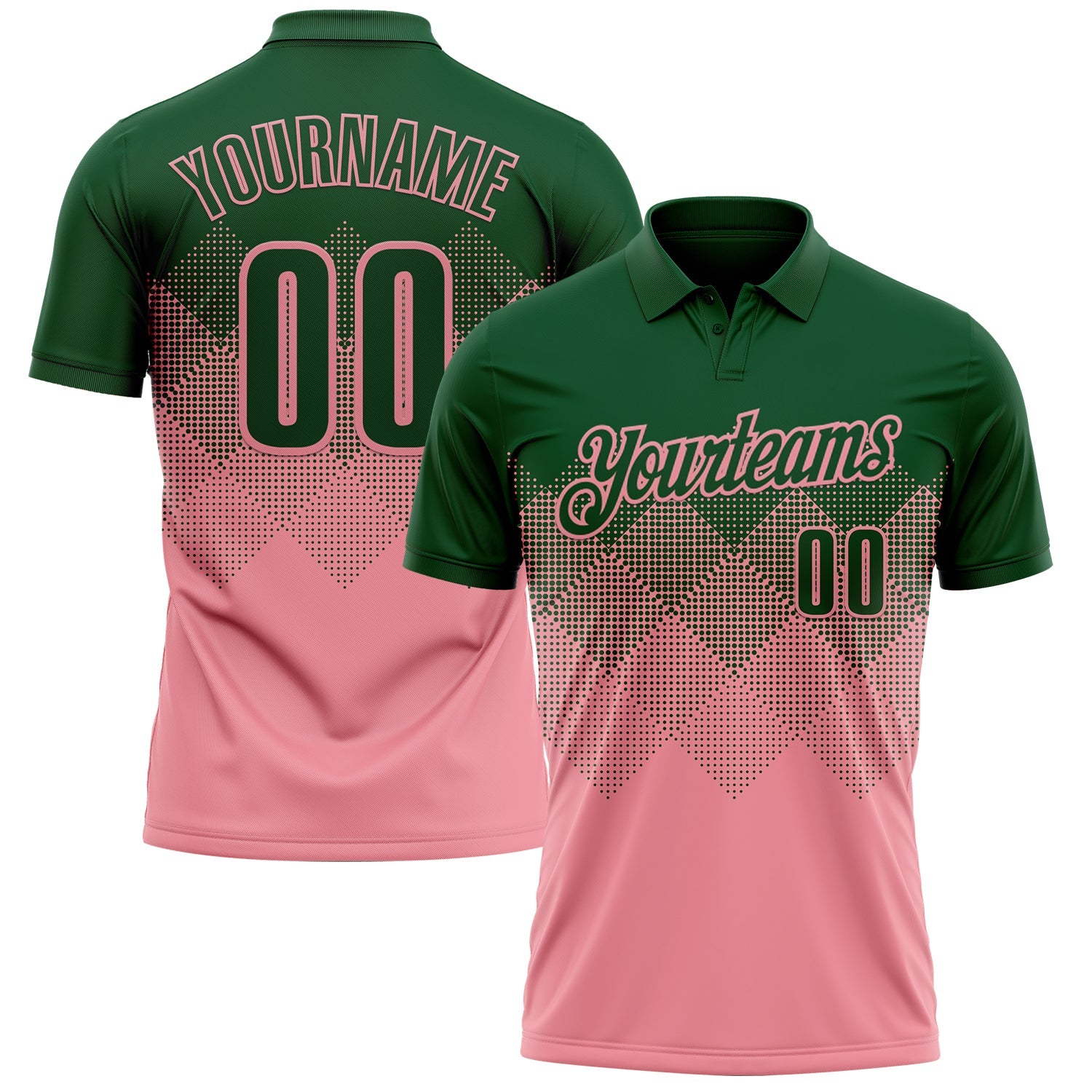 Custom Green Medium Pink 3D Gradient Square Shape Performance Polo Shirt - Main View
