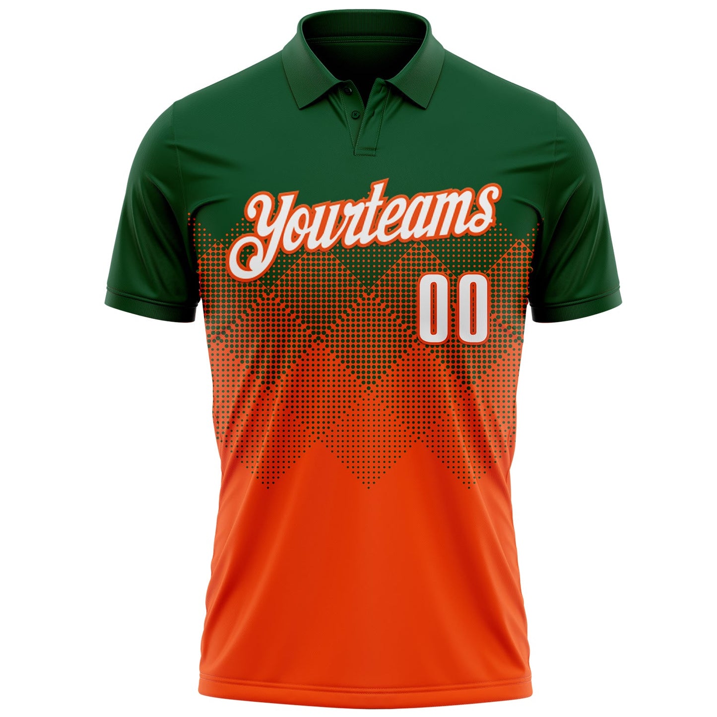 Custom Green White-Orange 3D Gradient Square Shape Performance Polo Shirt view 2