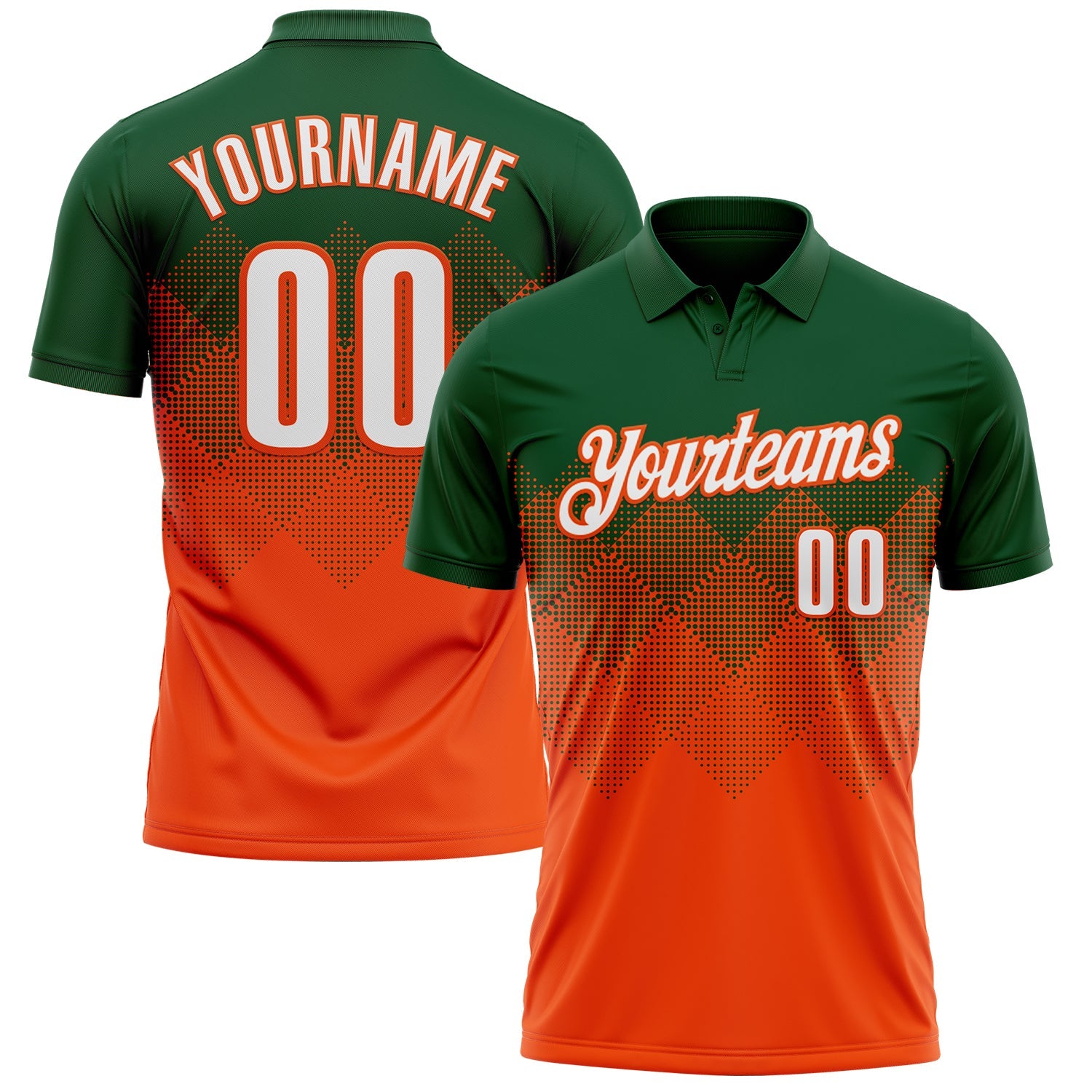 Custom Green White-Orange 3D Gradient Square Shape Performance Polo Shirt - Main View