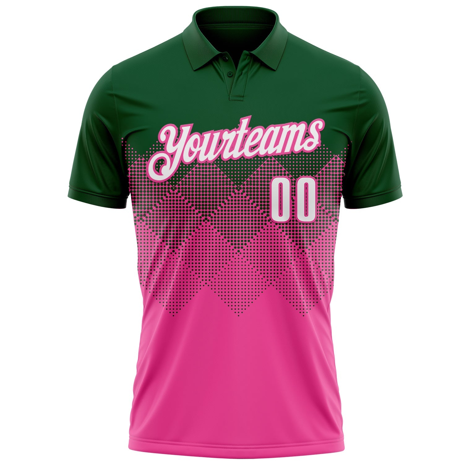 Custom Green White-Pink 3D Gradient Square Shape Performance Polo Shirt view 2