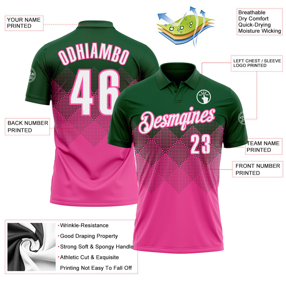 Custom Green White-Pink 3D Gradient Square Shape Performance Polo Shirt view 3
