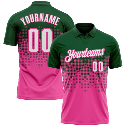 Custom Green White-Pink 3D Gradient Square Shape Performance Polo Shirt - Main View