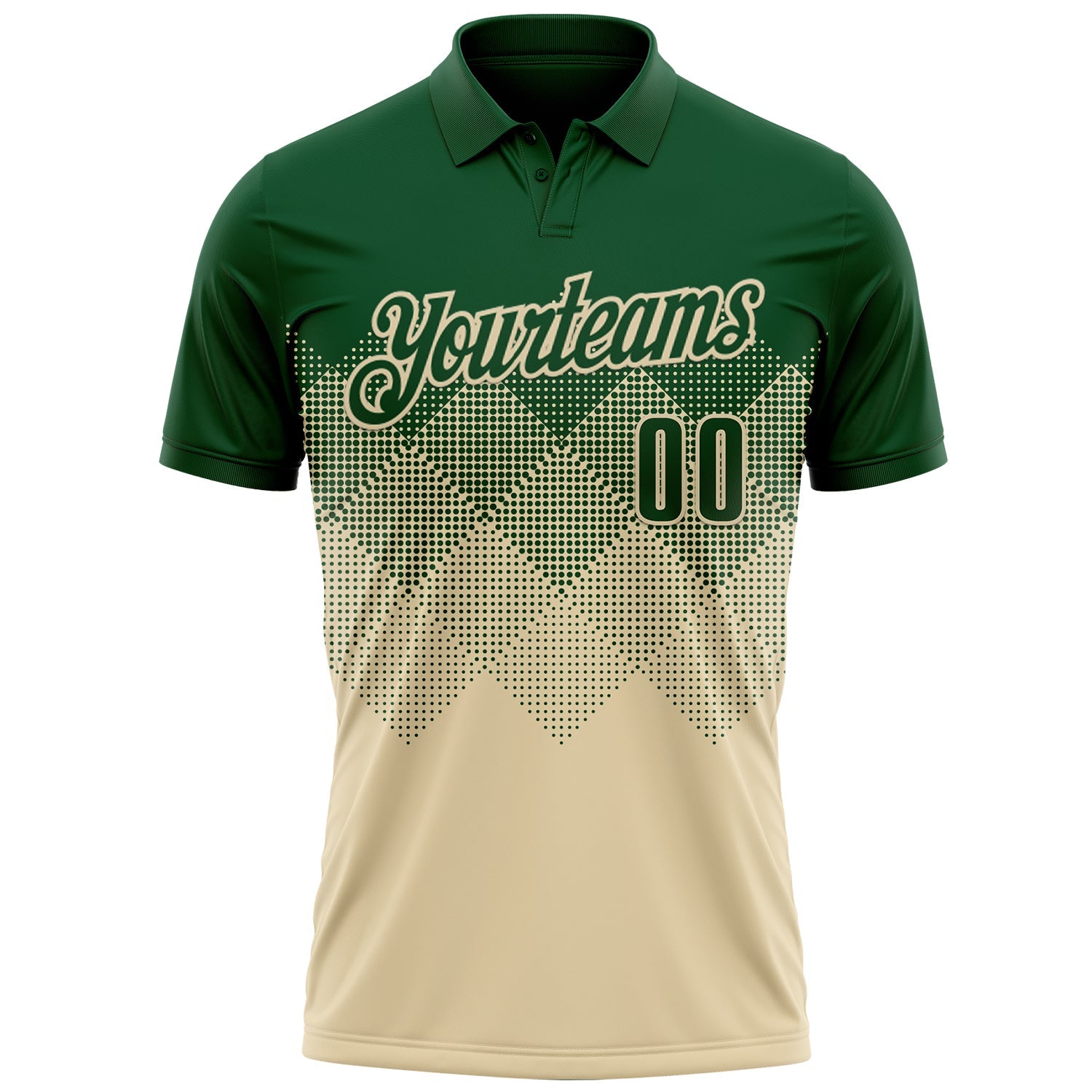 Custom Green Cream 3D Gradient Square Shape Performance Polo Shirt view 2