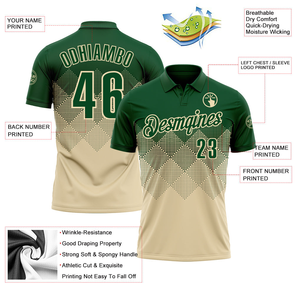 Custom Green Cream 3D Gradient Square Shape Performance Polo Shirt view 3