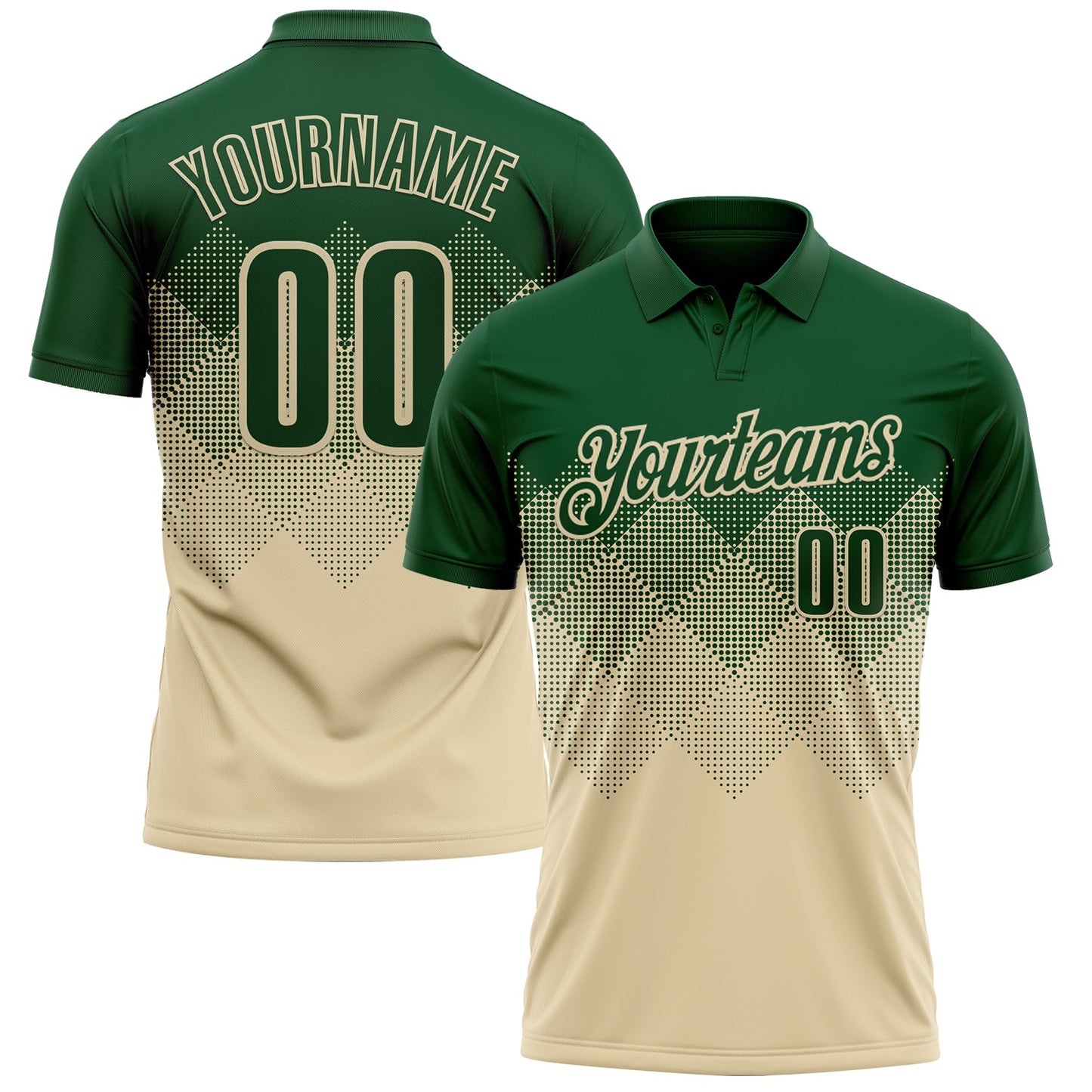 Custom Green Cream 3D Gradient Square Shape Performance Polo Shirt - Main View